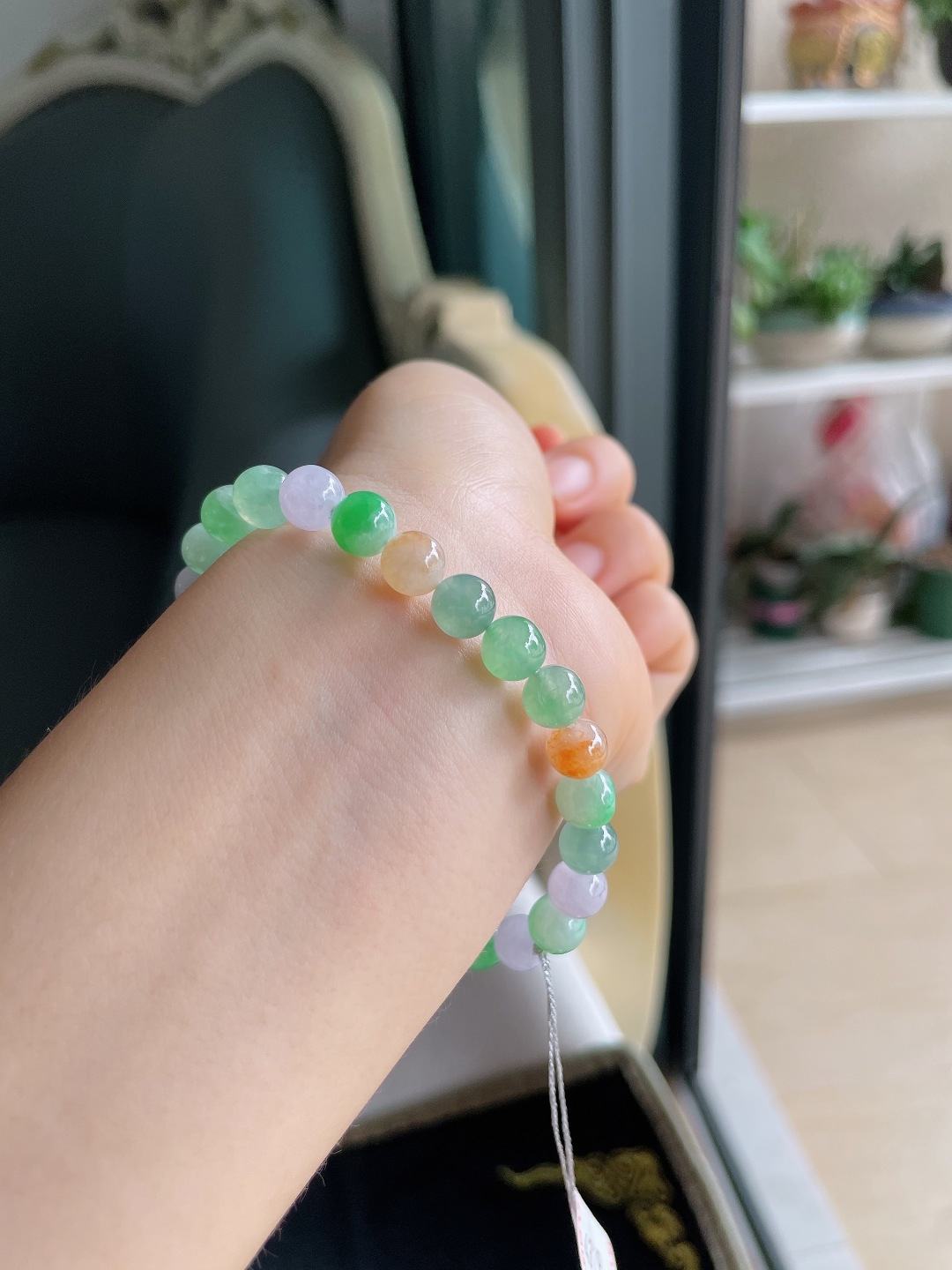 缅甸天然翡翠A货，冰多宝马卡龙手串，尺寸：7mm。【编4319】