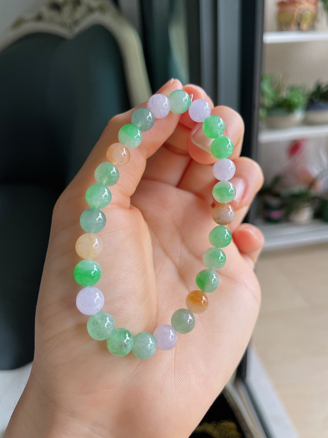 缅甸天然翡翠A货，冰多宝马卡龙手串，尺寸：7mm。【编4319】