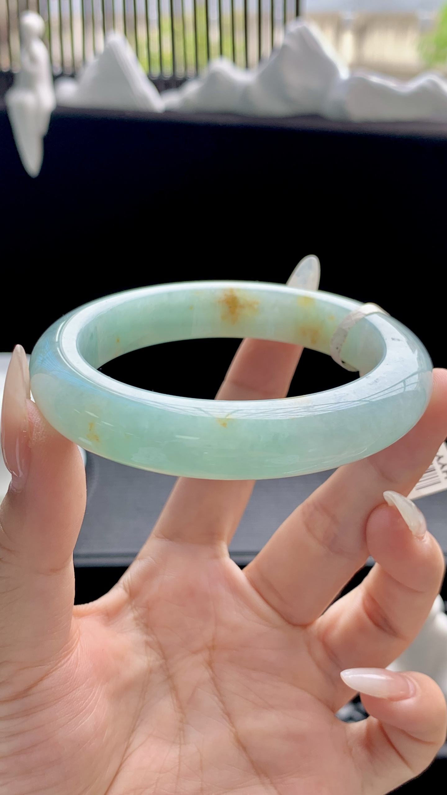 果绿洒金正圈手镯成品 HYY-8529 尺寸：56-13-9.5