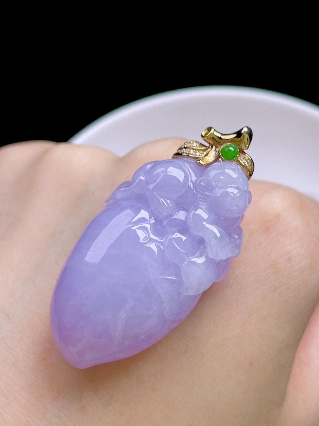 ️ 冰粉紫灵猴献寿 色泽均匀，种老水润，18k金镶嵌 整体：45.7 裸石：39.4/22.6/11.5