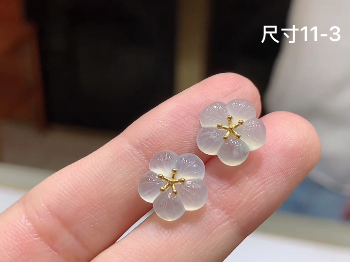 ️ 18K 冰种花朵耳钉 无裂 尺寸，11-3