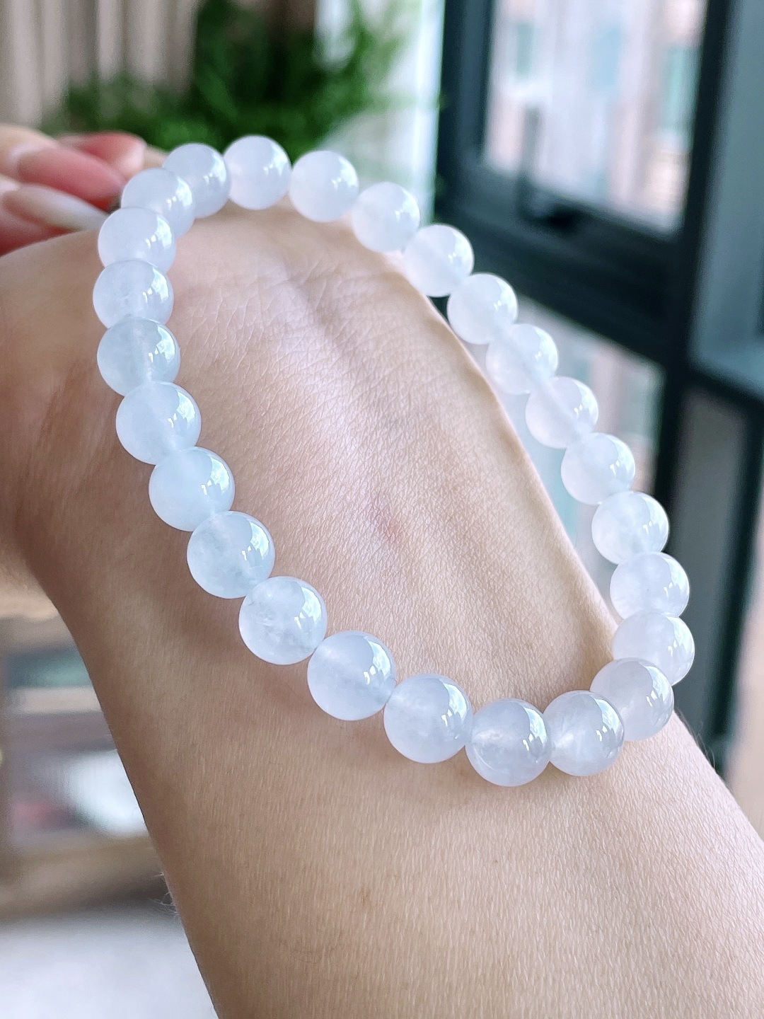 【珠子】白冰手串圆珠珠子手串 【说明】缅甸 性比高 【尺寸】7.6mm 【重量】20克