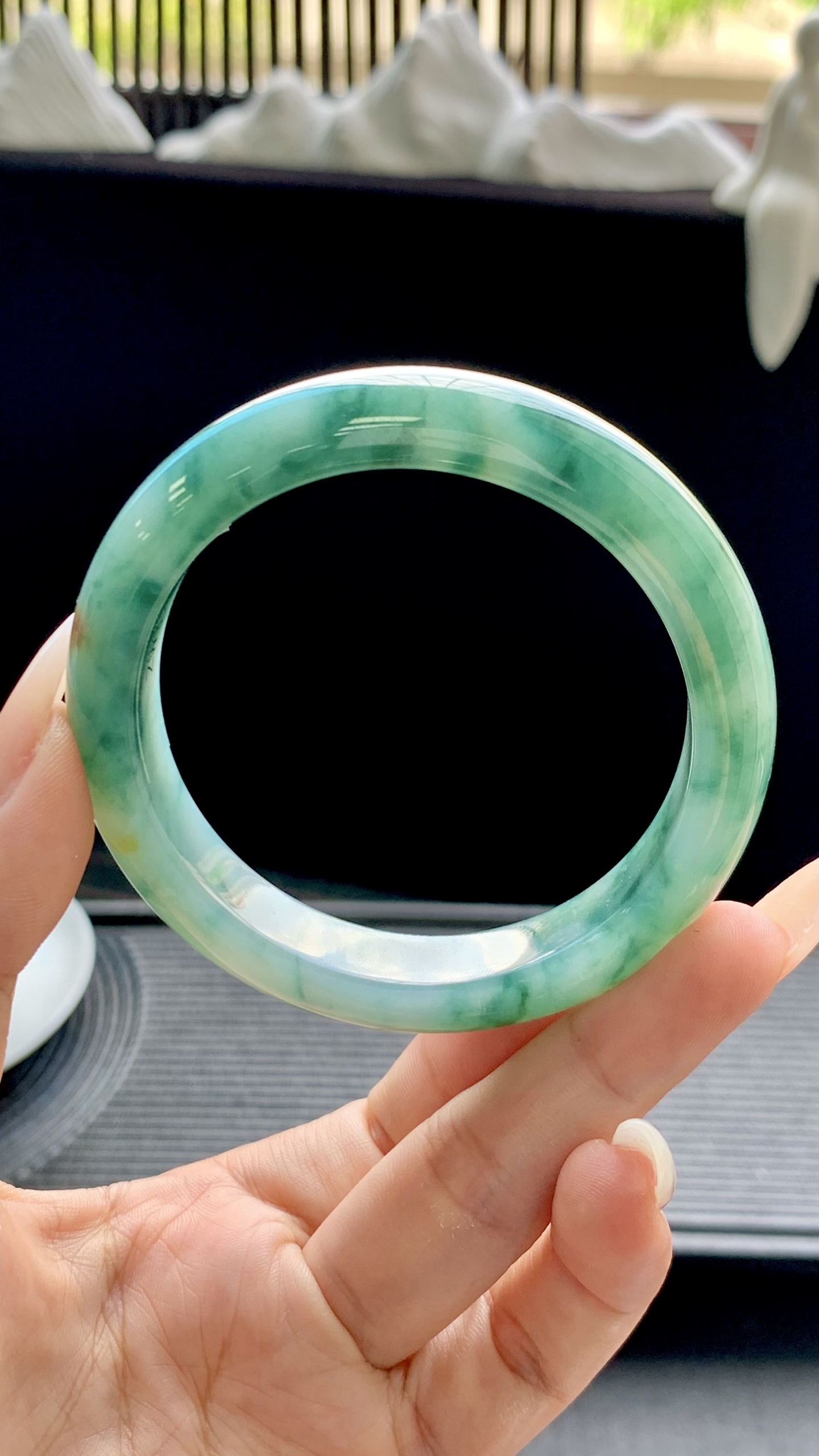 飘蓝花正圈手镯成品 ZW923 尺寸：55-12-8.5