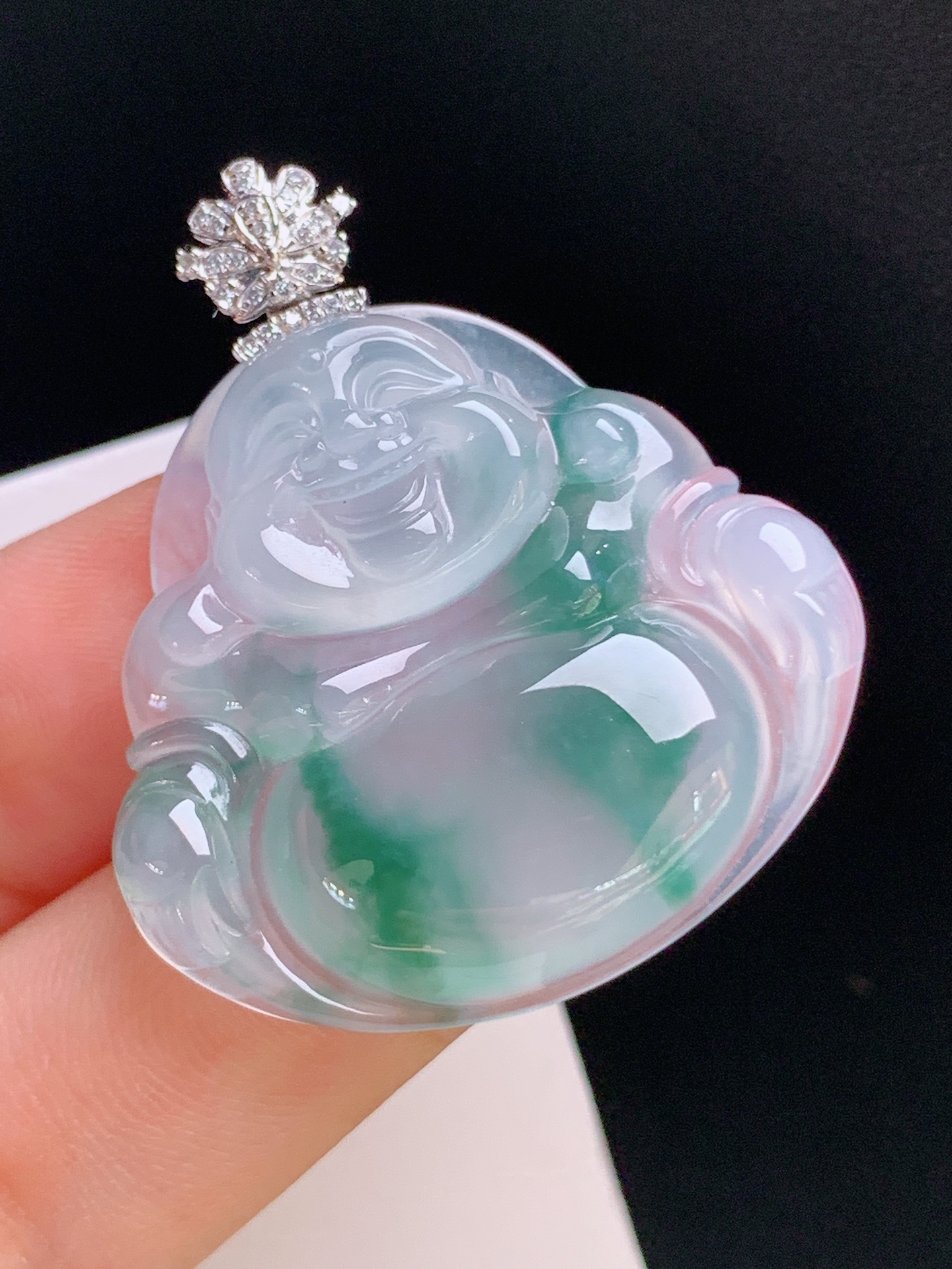 ️ 冰种飘花佛公吊坠，笑口常开，寓意纳福迎祥，裸石29.4-32.5-5.837.9，110924