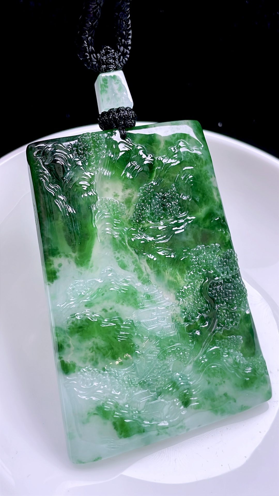 ️ 冰种飘花山水牌 飘花灵动，种老起胶 尺寸：66.4/47.7/5.7