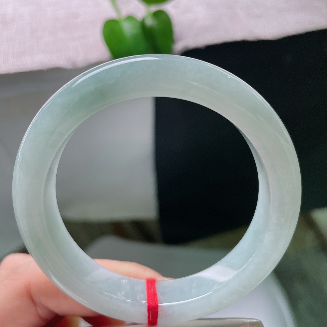 55/12.1/9.8，蓝底正圈，晶体，冰种质地细腻匀净，浅晴色调干净柔和，通透感佳，上手温婉大气。ss59496a