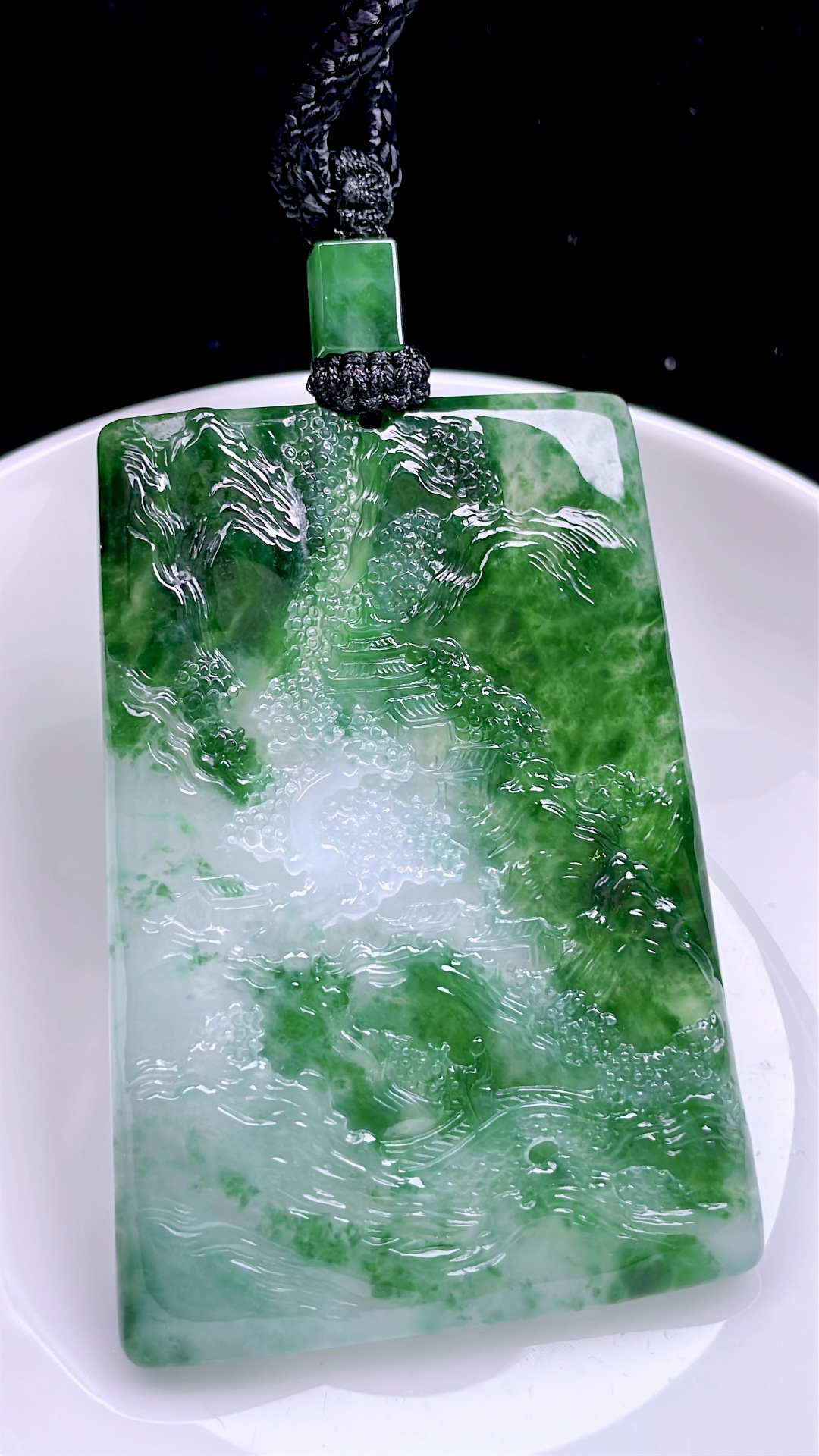 ️ 冰种飘花山水牌 飘花灵动，种老起胶 尺寸：66/46.3/5.8