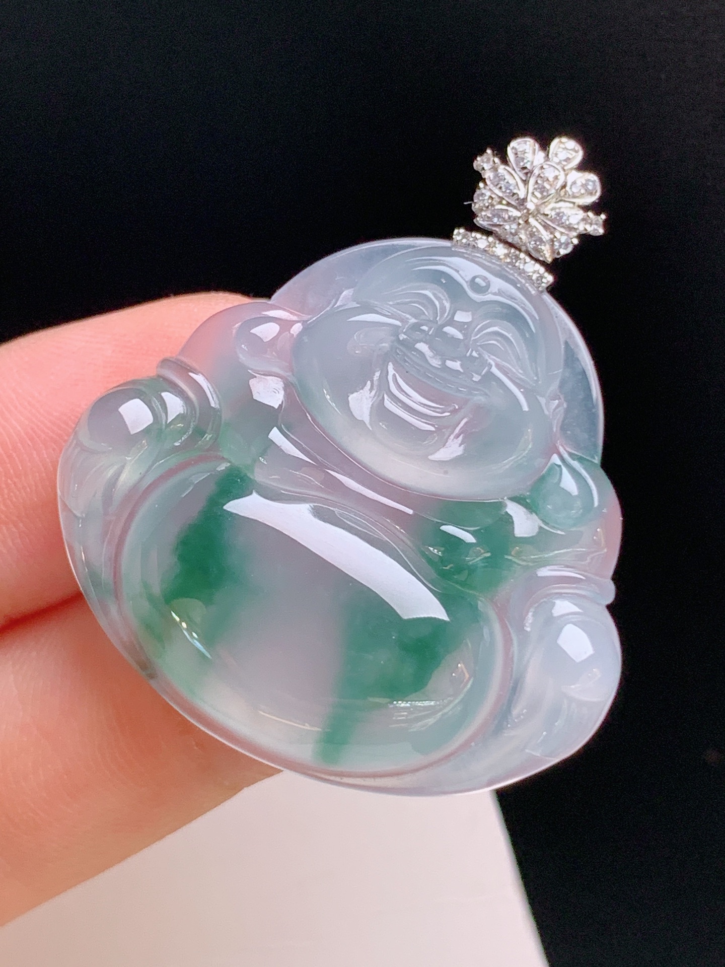 ️ 冰种飘花佛公吊坠，笑口常开，寓意纳福迎祥，裸石29.4-32.5-5.837.9，110924