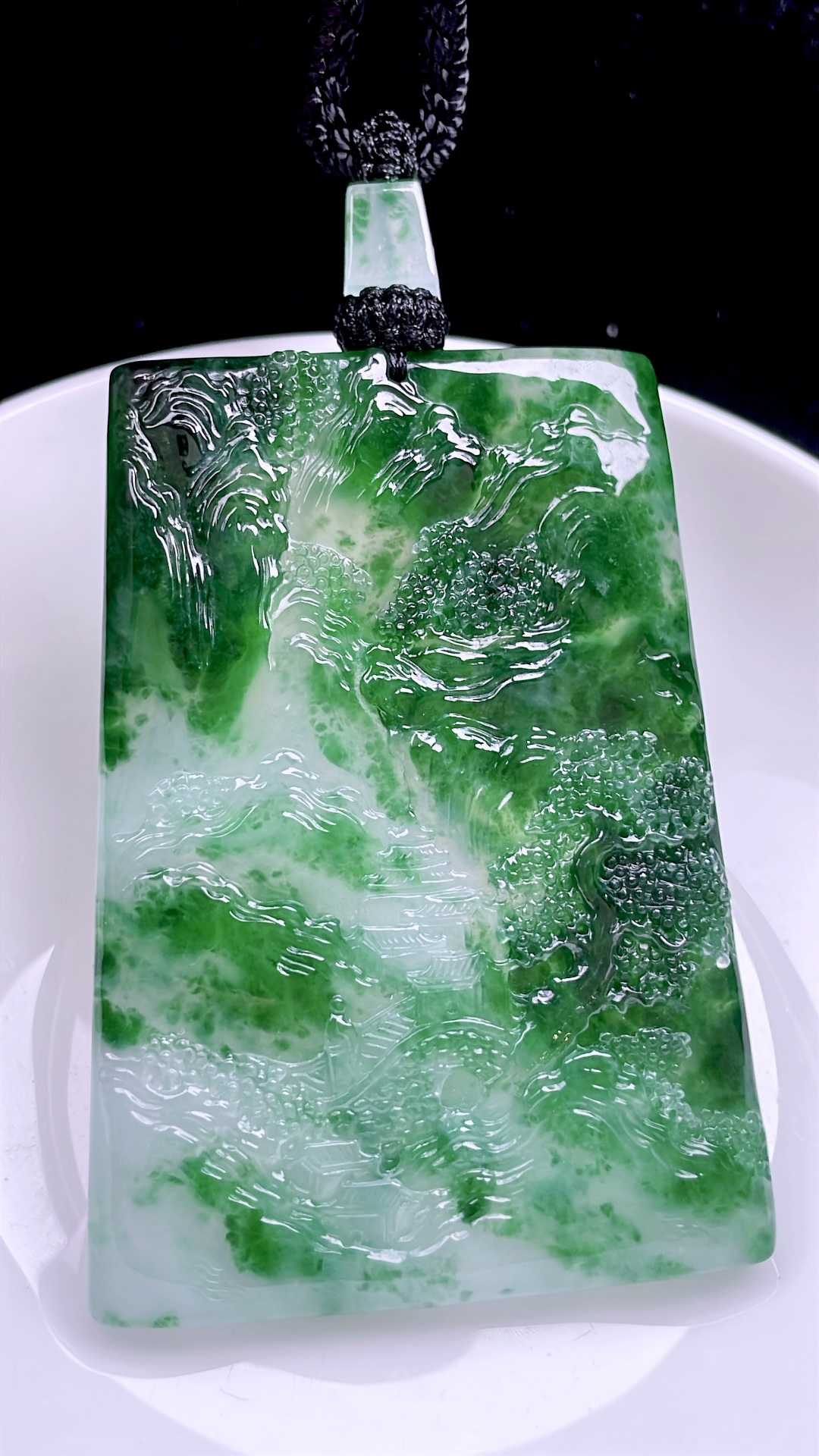 ️ 冰种飘花山水牌 飘花灵动，种老起胶 尺寸：66.4/47.7/5.7