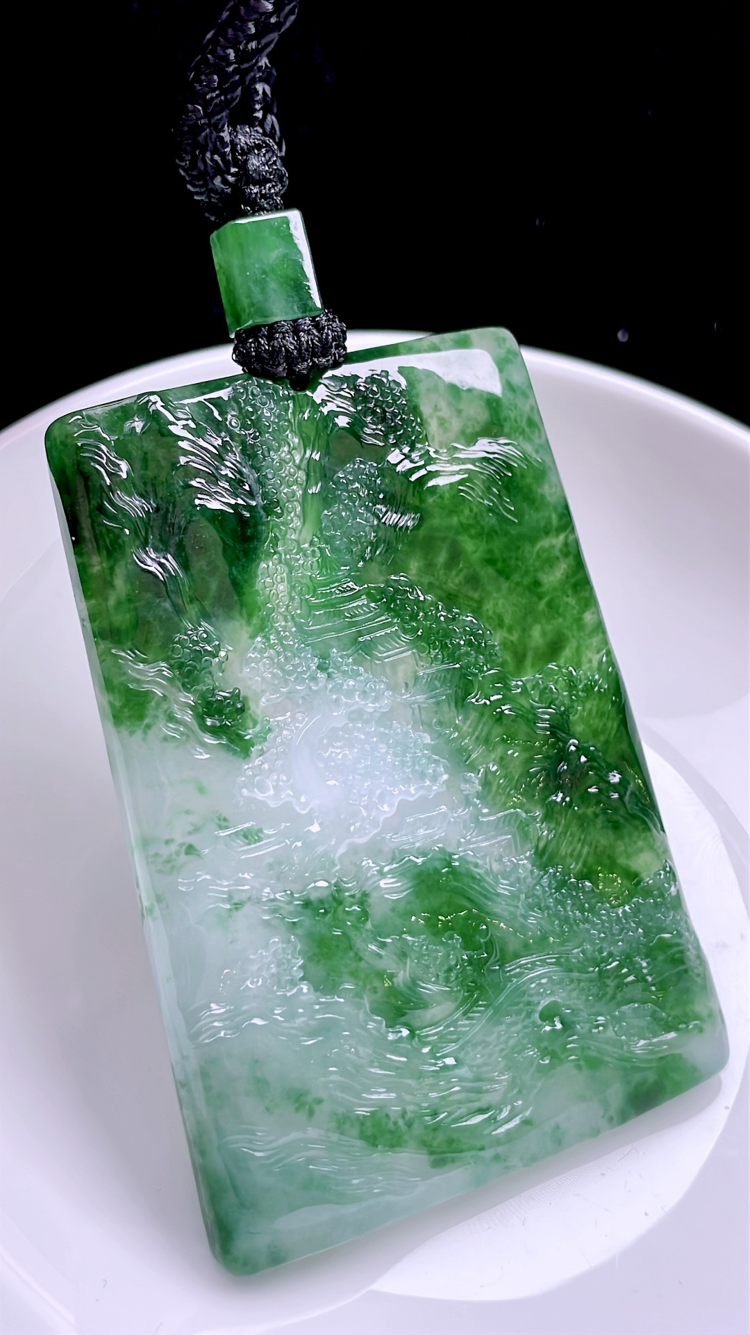 ️ 冰种飘花山水牌 飘花灵动，种老起胶 尺寸：66/46.3/5.8