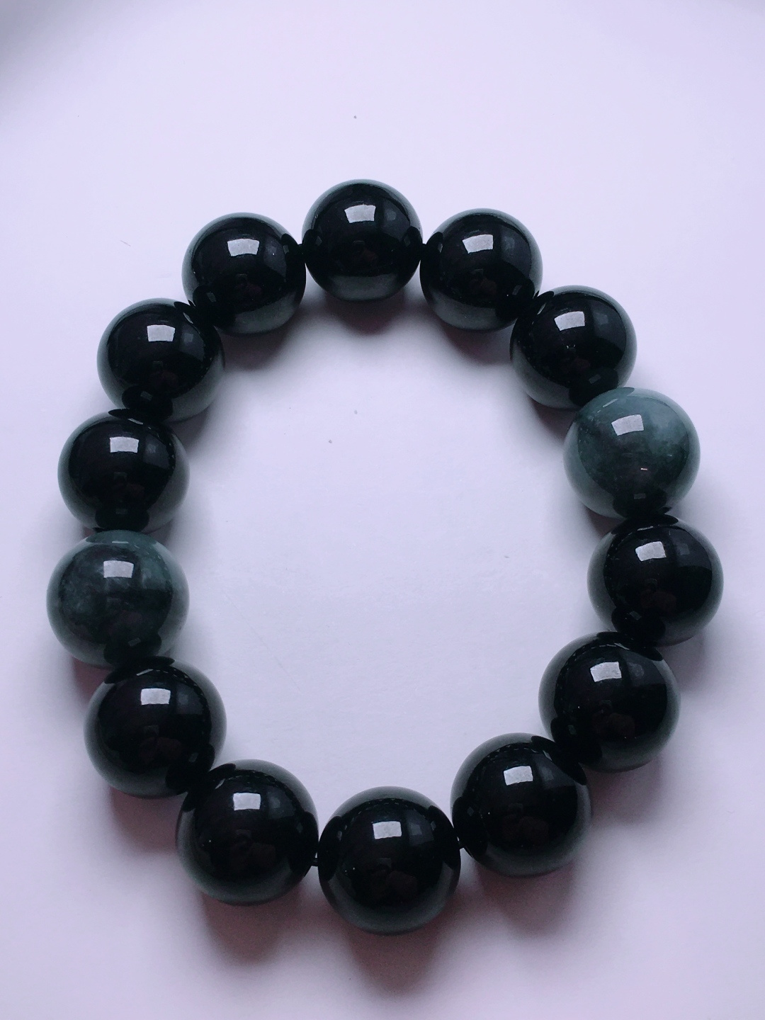 ️冰种墨翠珠子手链，晶莹剔透，新颖时尚，16-16.5