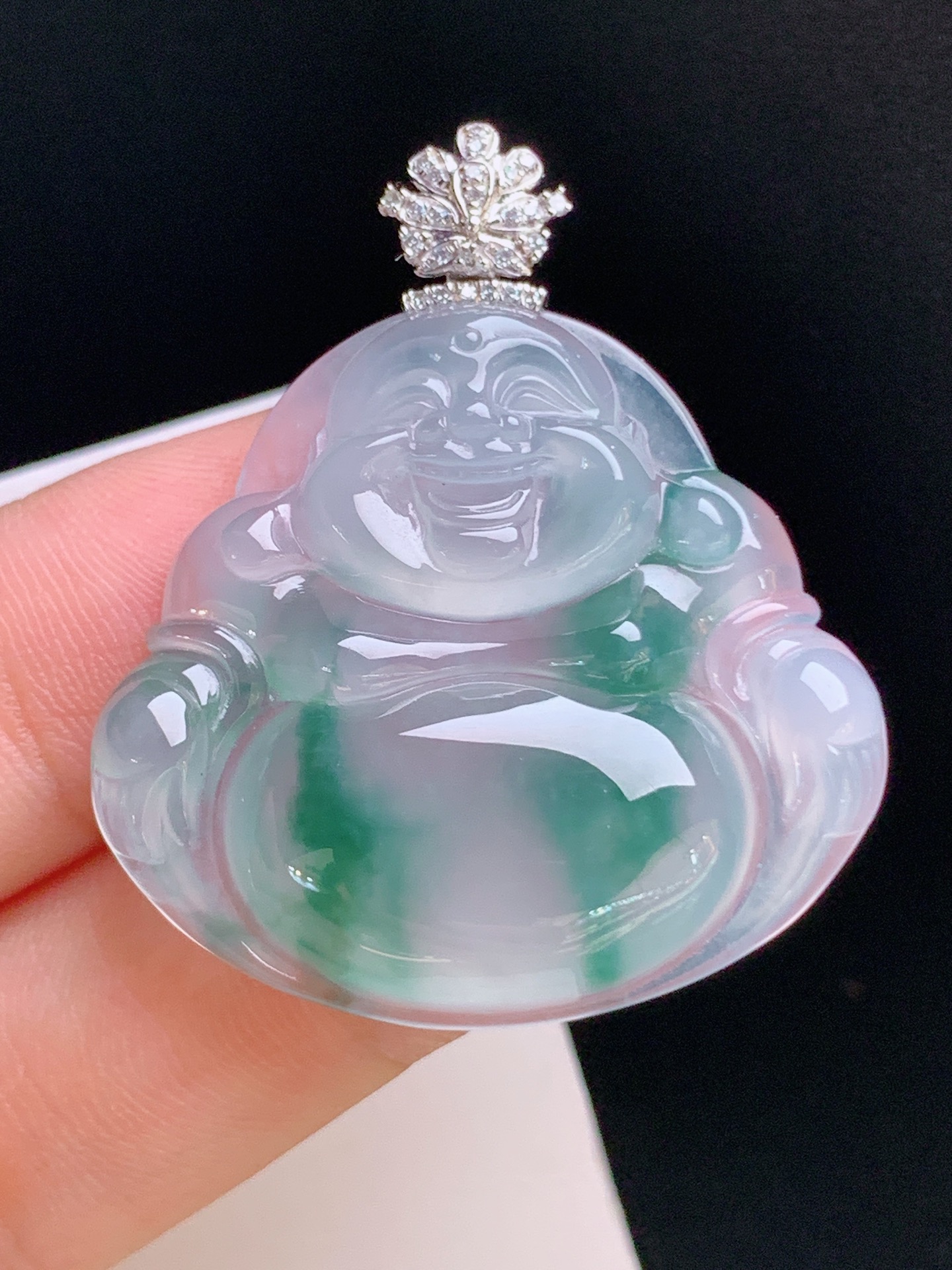 ️ 冰种飘花佛公吊坠，笑口常开，寓意纳福迎祥，裸石29.4-32.5-5.837.9，110924