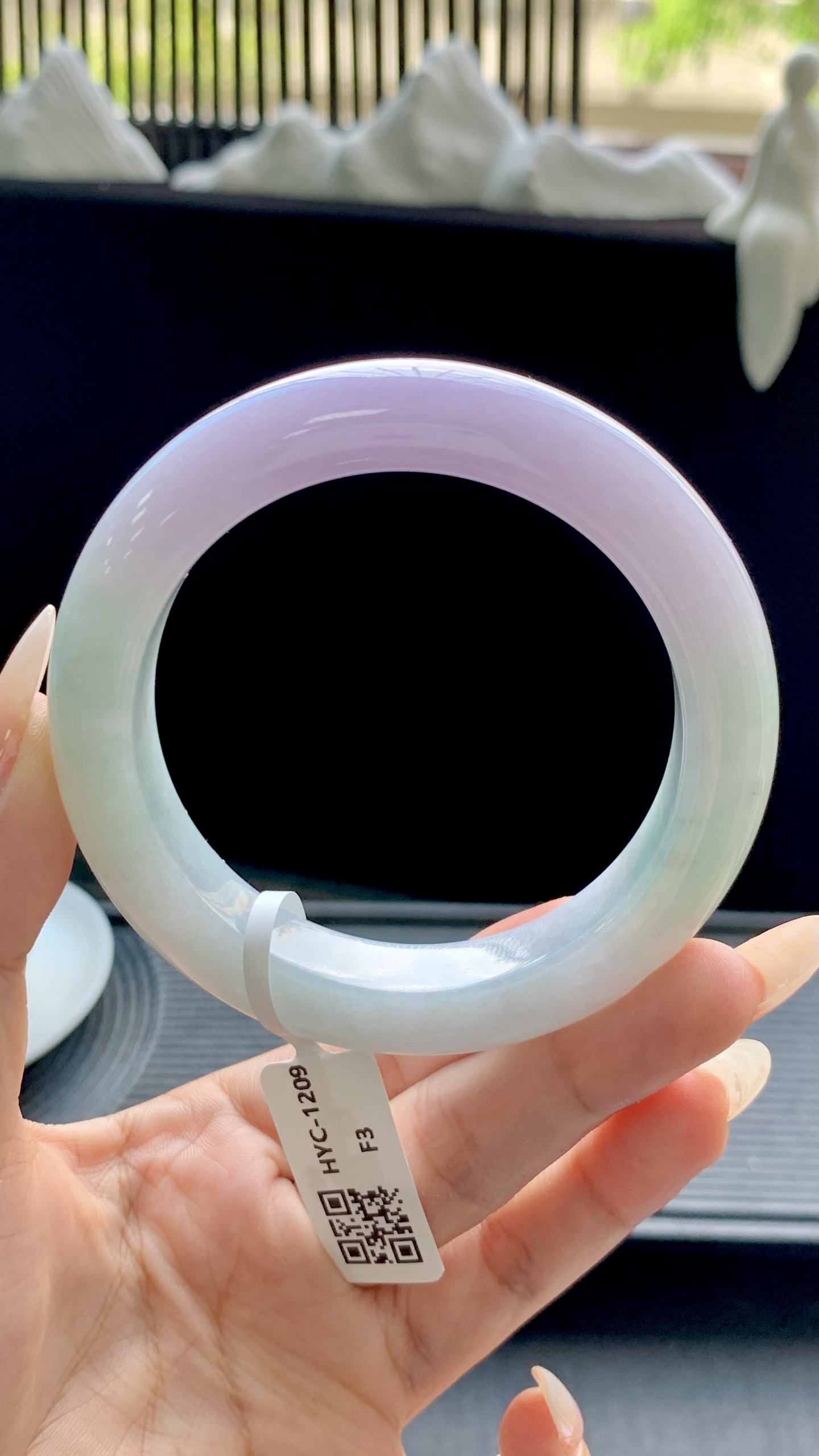 宽版淡春彩正圈手镯成品 HYC-1209 尺寸：57-13-10