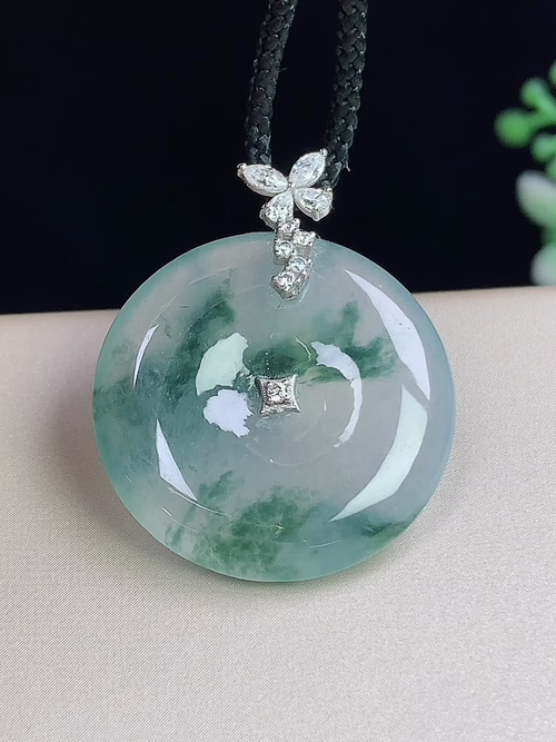 18k金镶冰飘花平安扣，无裂，尺寸24.1-4.9mm，j24ar
