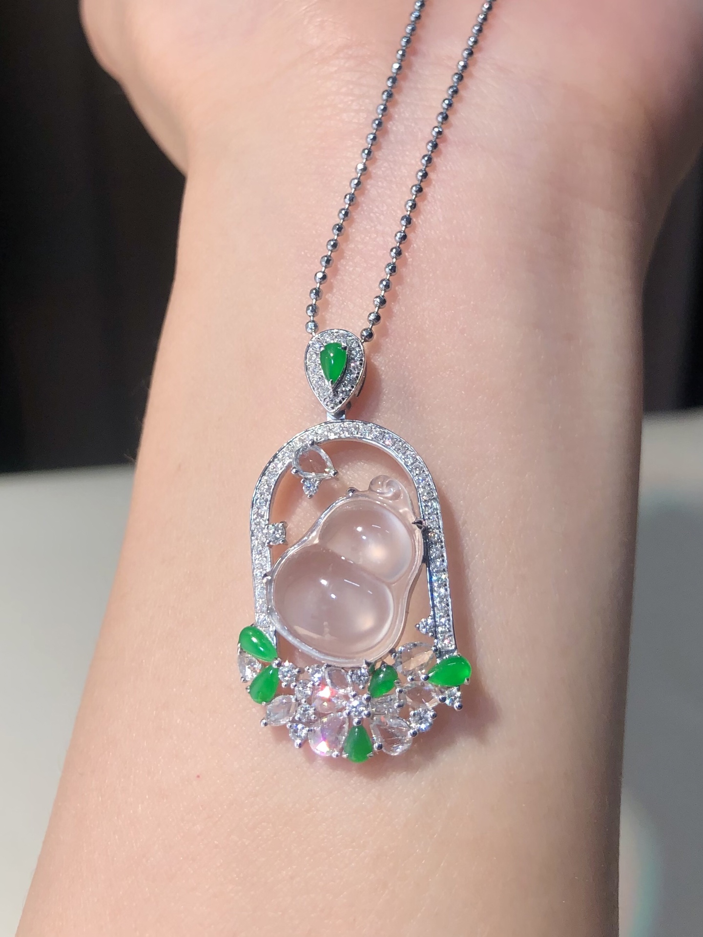 ️ 18k【金镶嵌冰种葫芦吊坠】 尺寸：14.1×18.2×8.7 裸石14.9×11.4