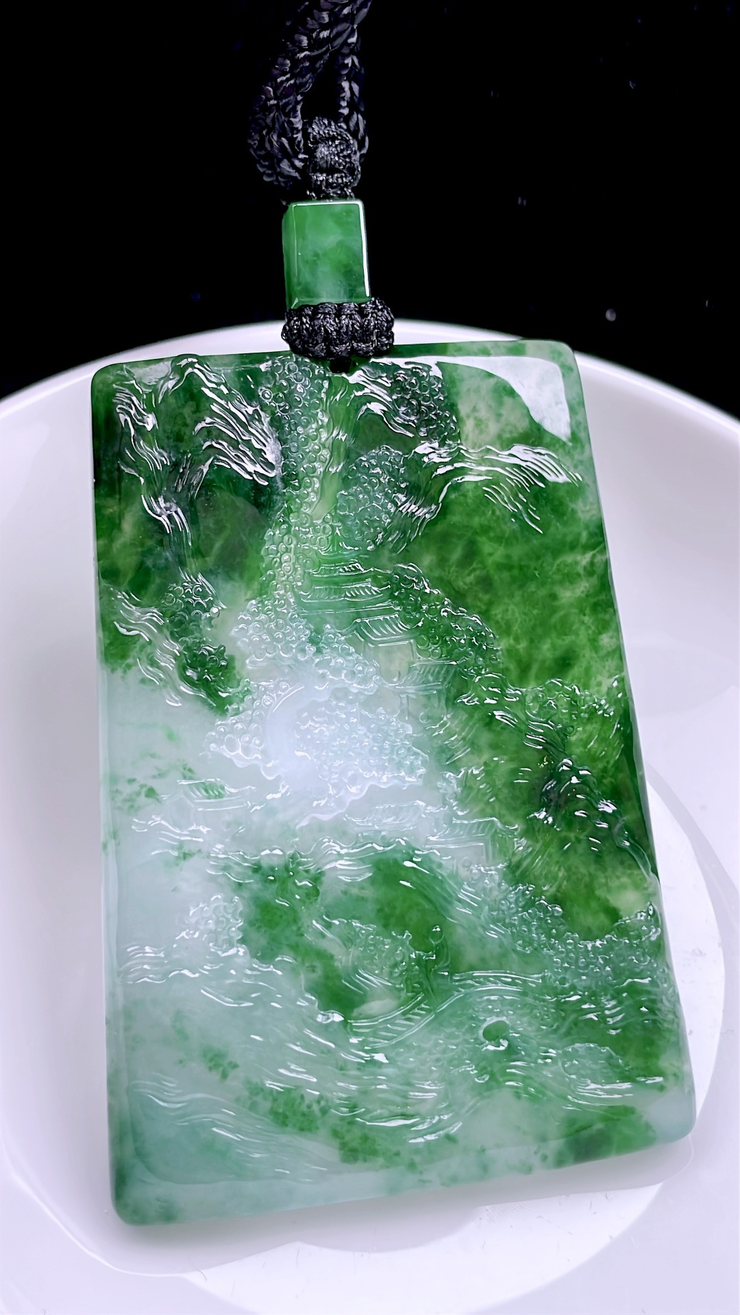 ️ 冰种飘花山水牌 飘花灵动，种老起胶 尺寸：66/46.3/5.8