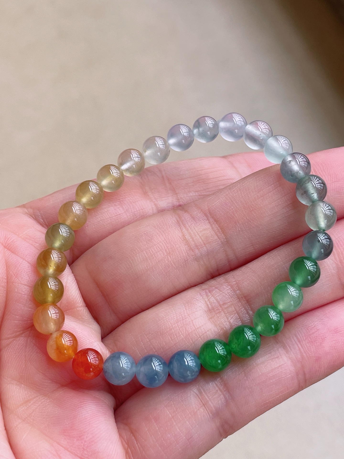 ️，冰种玻璃多宝手链，冰透纯净，冰胶冰胶的，尺寸:5.6
