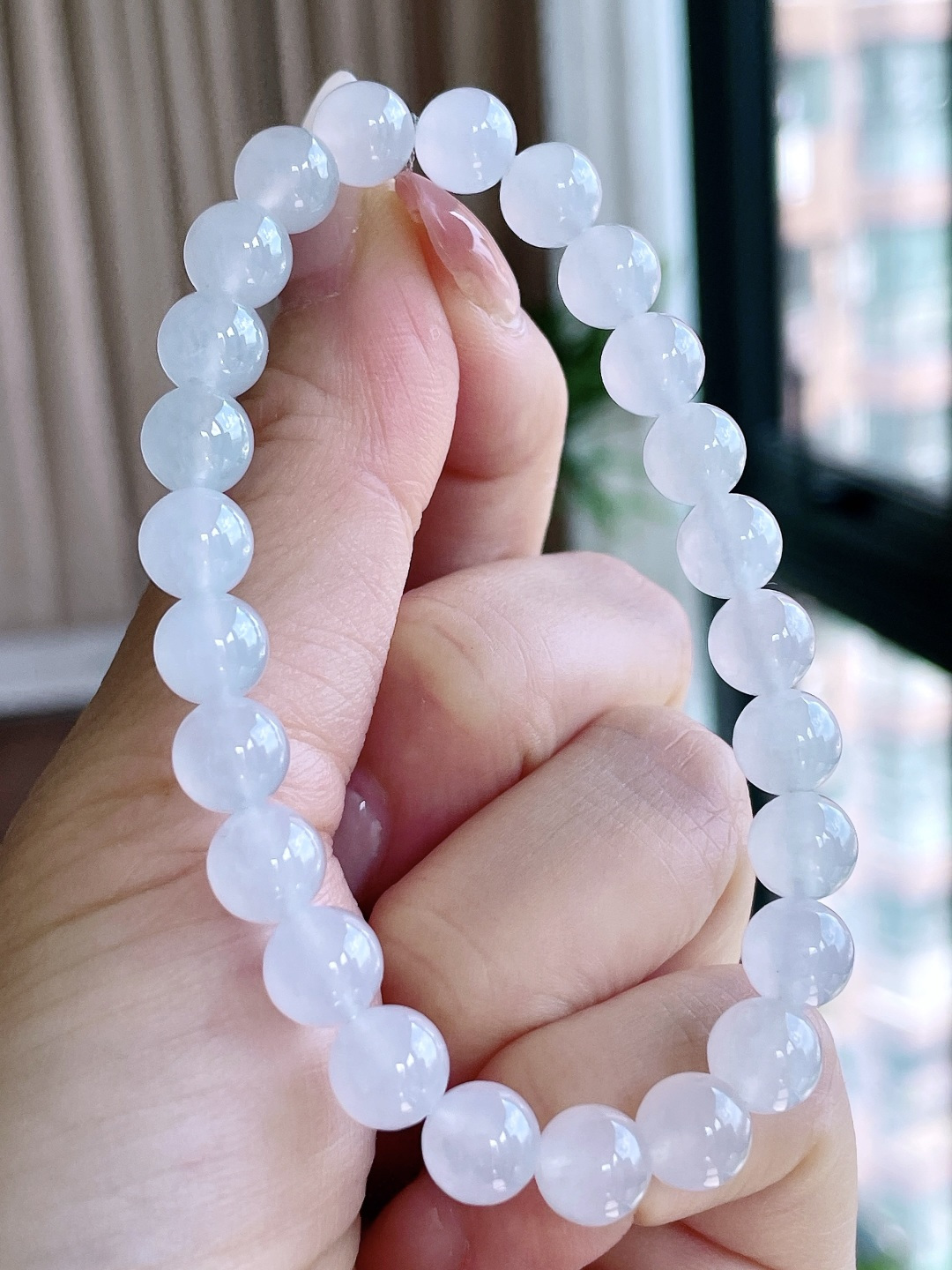 【珠子】白冰手串圆珠珠子手串 【说明】缅甸 性比高 【尺寸】7.6mm 【重量】20克