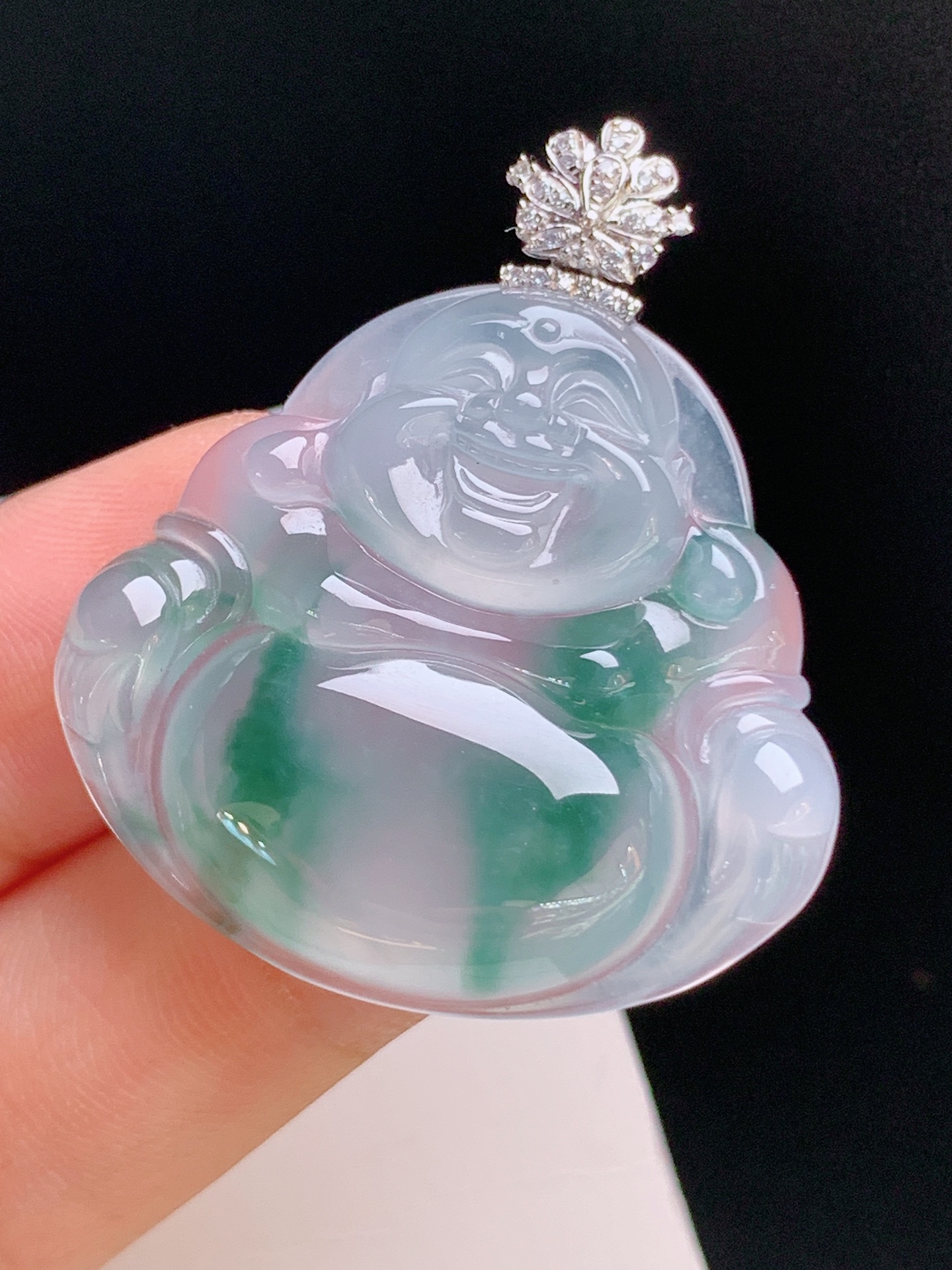 ️ 冰种飘花佛公吊坠，笑口常开，寓意纳福迎祥，裸石29.4-32.5-5.837.9，110924