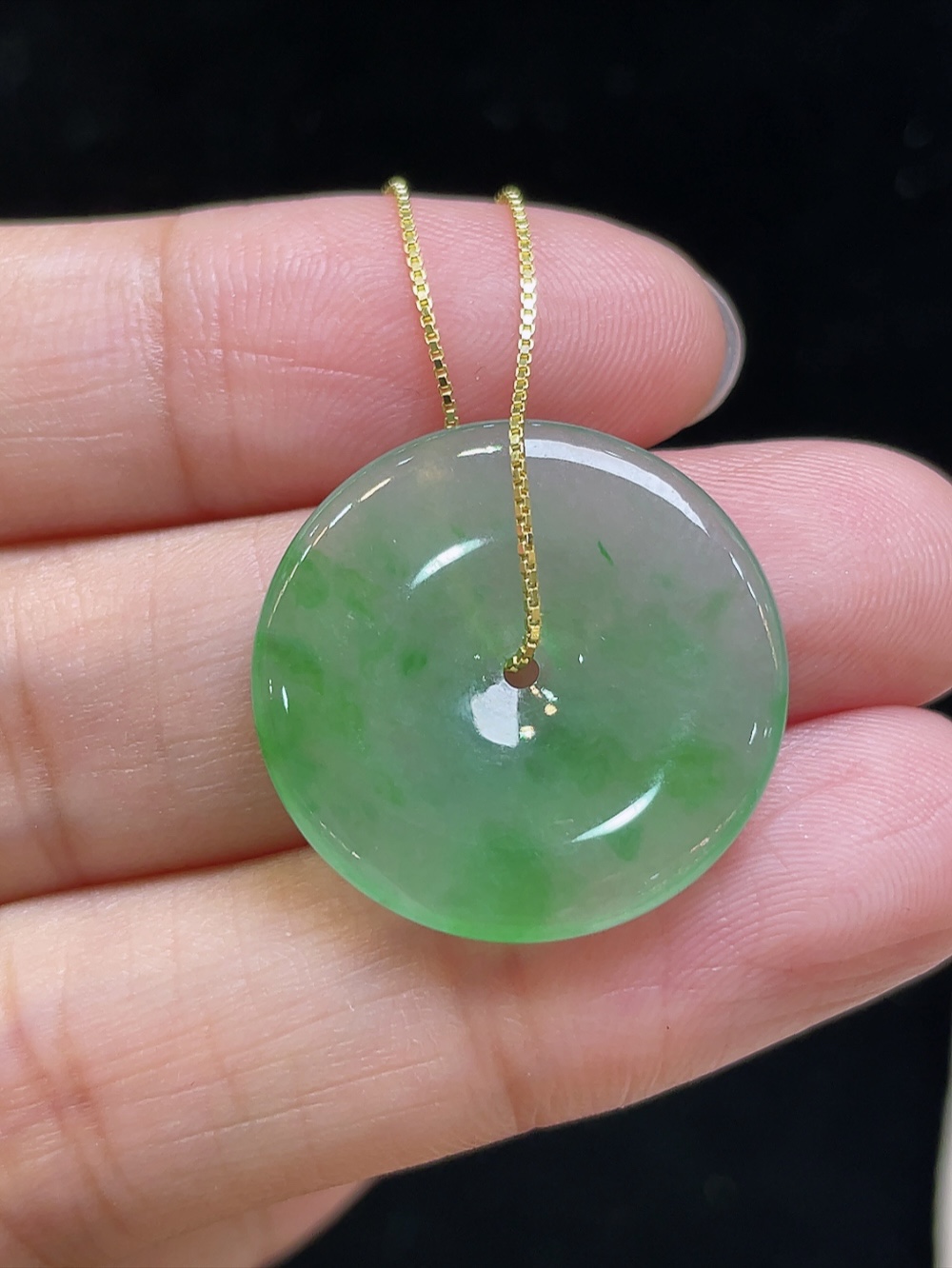 ️ 【冰种飘绿，平安扣】 大件饱满，通透水润，玉质细腻，翠色鲜艳，21.4-3.1