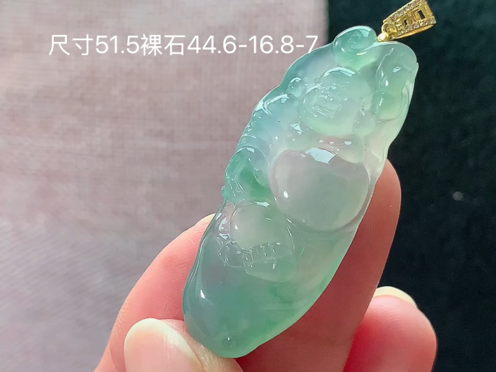 冰晴佛公吊坠 种老水足 佩戴优雅气质 性比高 18k金镶嵌 无裂 尺寸看图，44.6-16.8