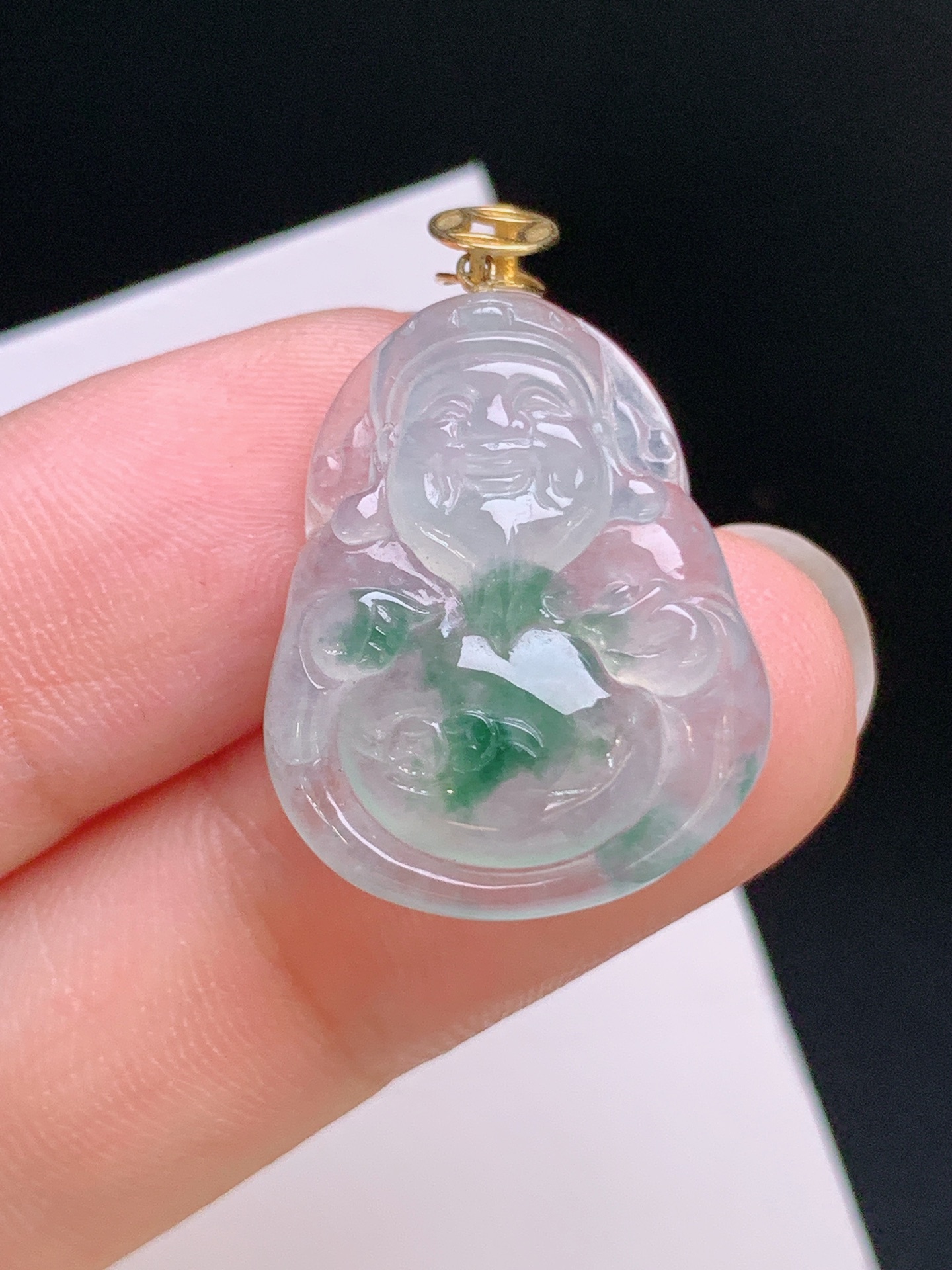 ️ 冰种飘花财神爷吊坠，冰润飘绿，金扣搭配，寓意喜乐纳福 裸石23.2-18.2-5.1 整体27