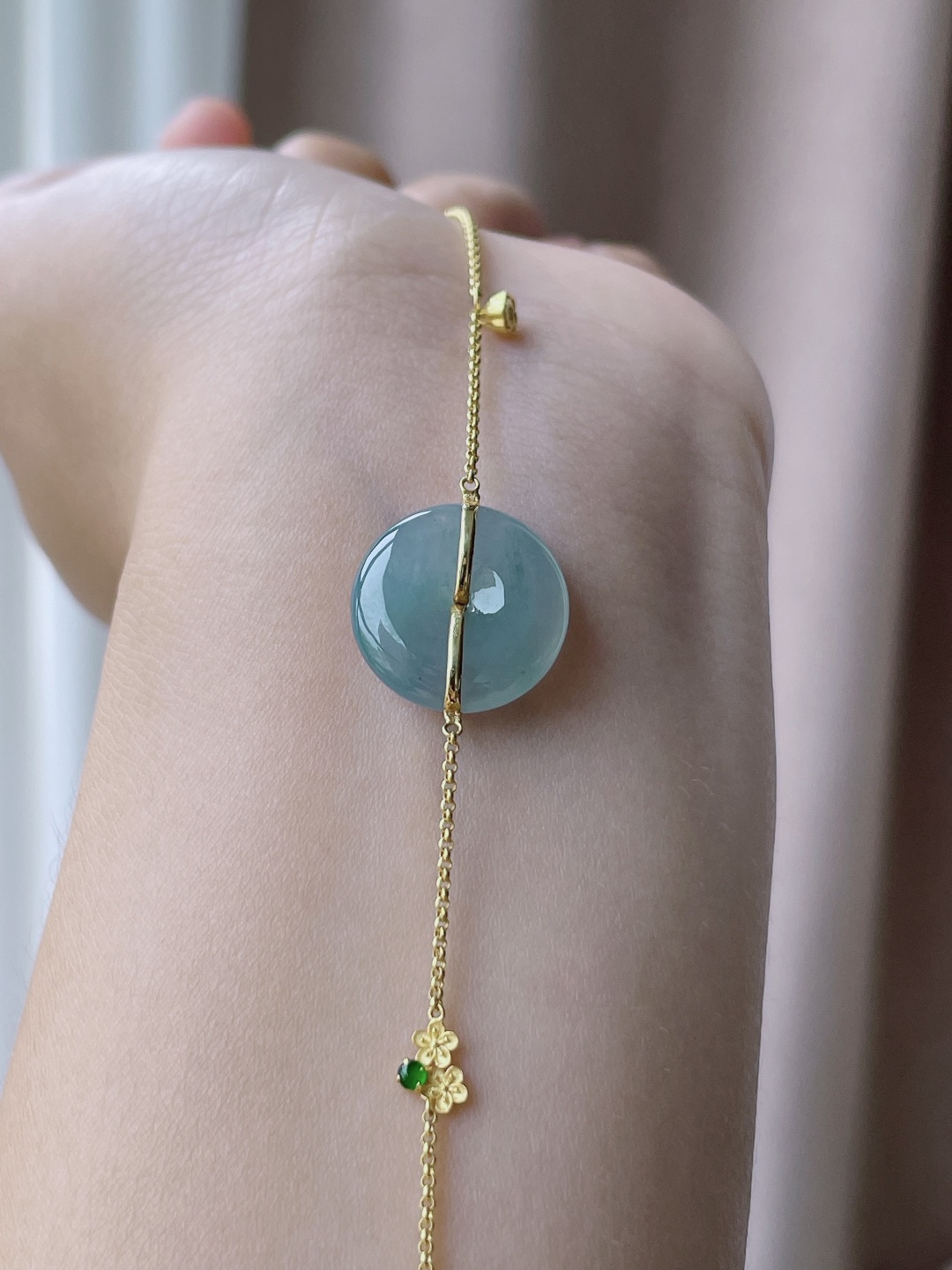 【镶嵌】冰紫底平安扣手链 【说明】缅甸 18k金镶嵌 性比高  【裸石】16-4.5 【重量】3.
