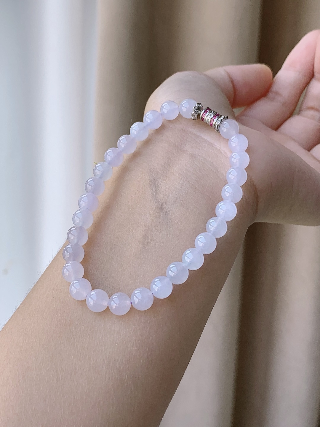 【珠子】冰紫底手串圆珠珠子手串 【说明】缅甸 性比高 【尺寸】6.6mm 【重量】15.8克