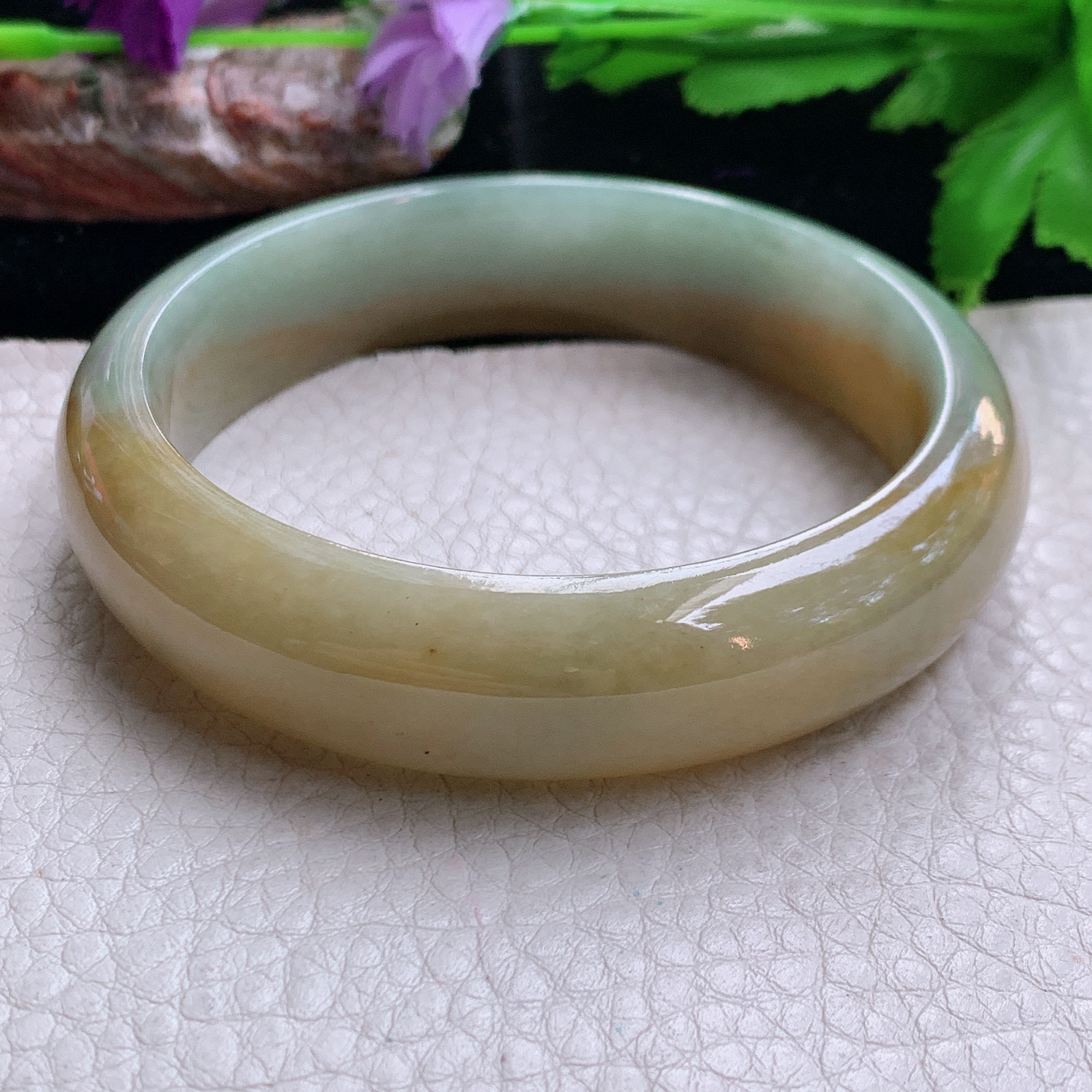 hh实拍59.5*15.5*8.3招财镯 缅甸翡翠a货玉手镯黄翡宽边玉手环
