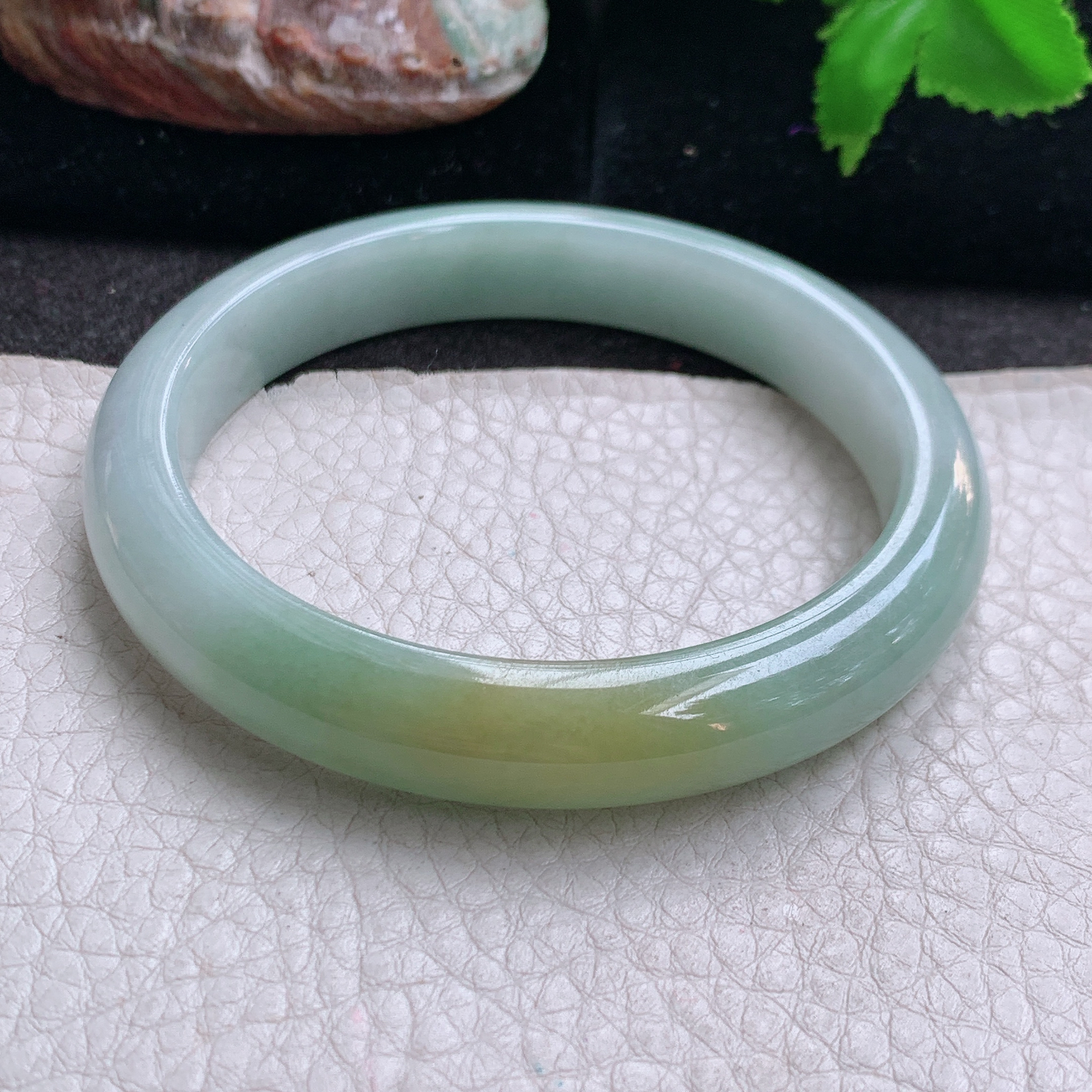 js实拍57.5*10.8*8平安镯 缅甸翡翠a货玉手镯高品质双彩宽边玉手环