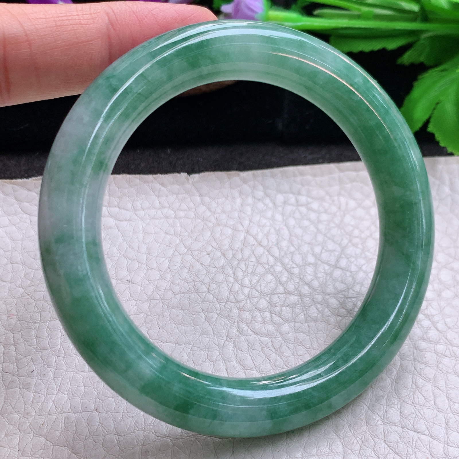 hh实拍57.5*10.5*11美人镯 缅甸翡翠a货玉手镯飘花圆条玉手环