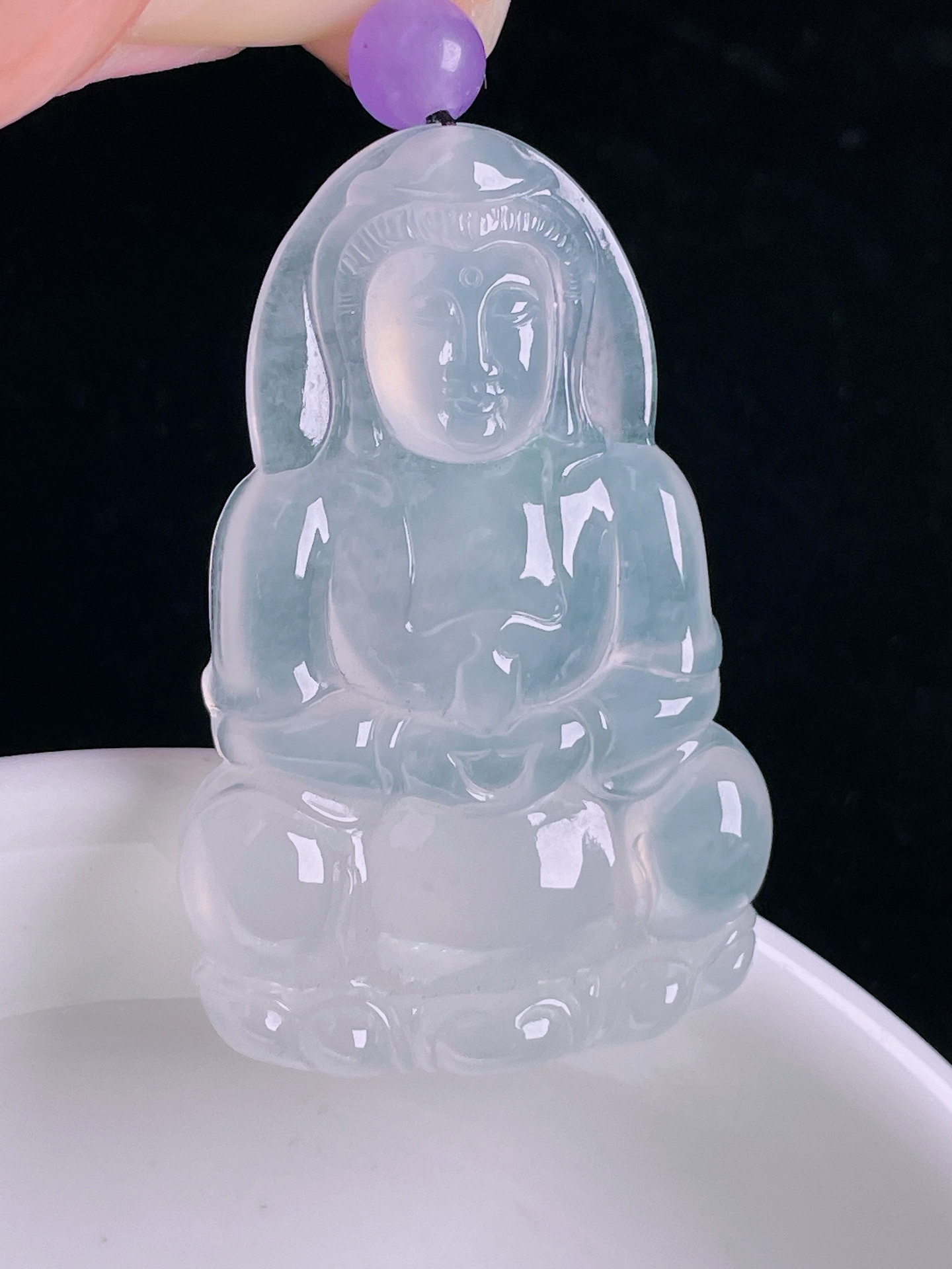 ️白冰观音，老种起光，细底通透，尺寸：44.5/29/6mm0926