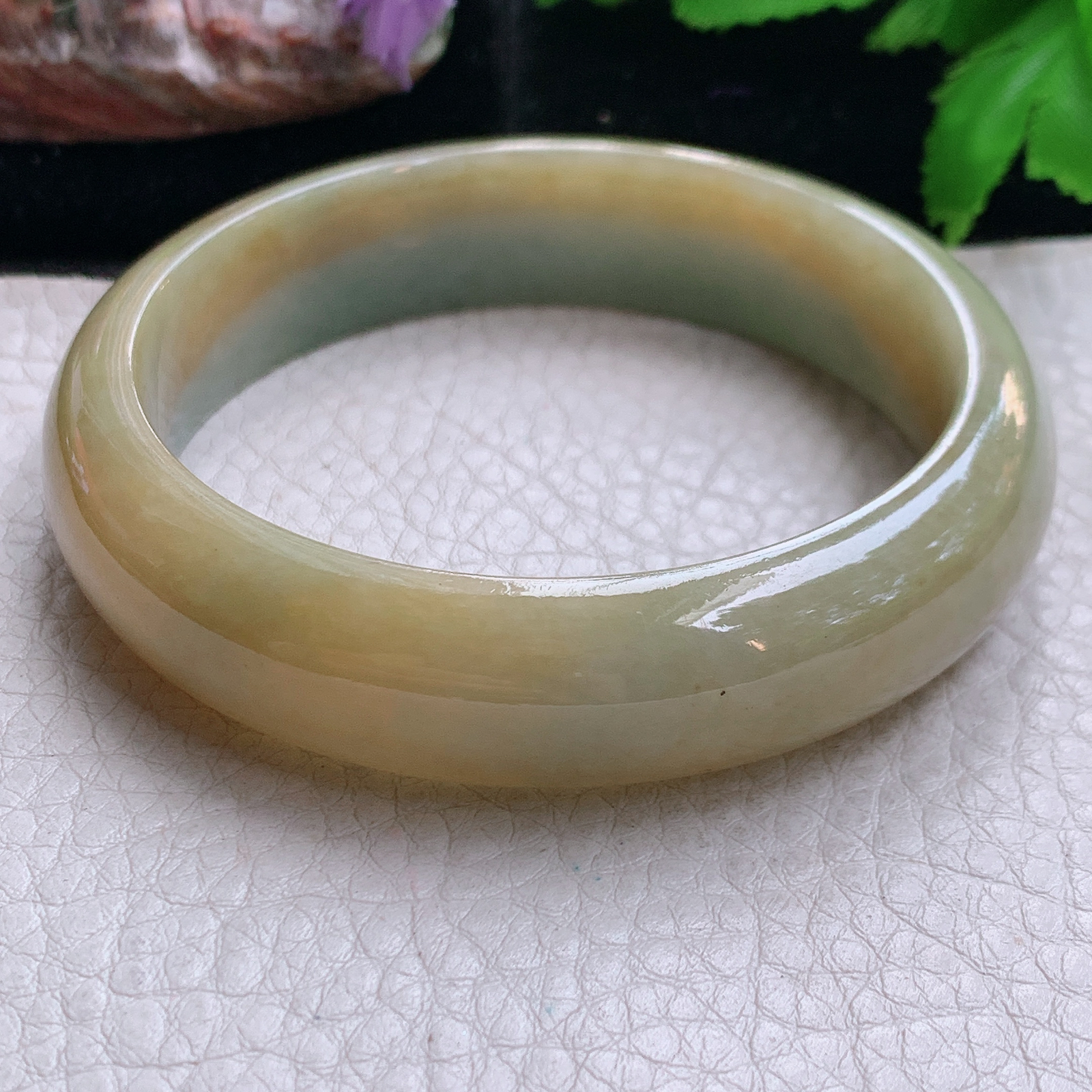 hh实拍59.5*15.5*8.3招财镯 缅甸翡翠a货玉手镯黄翡宽边玉手环