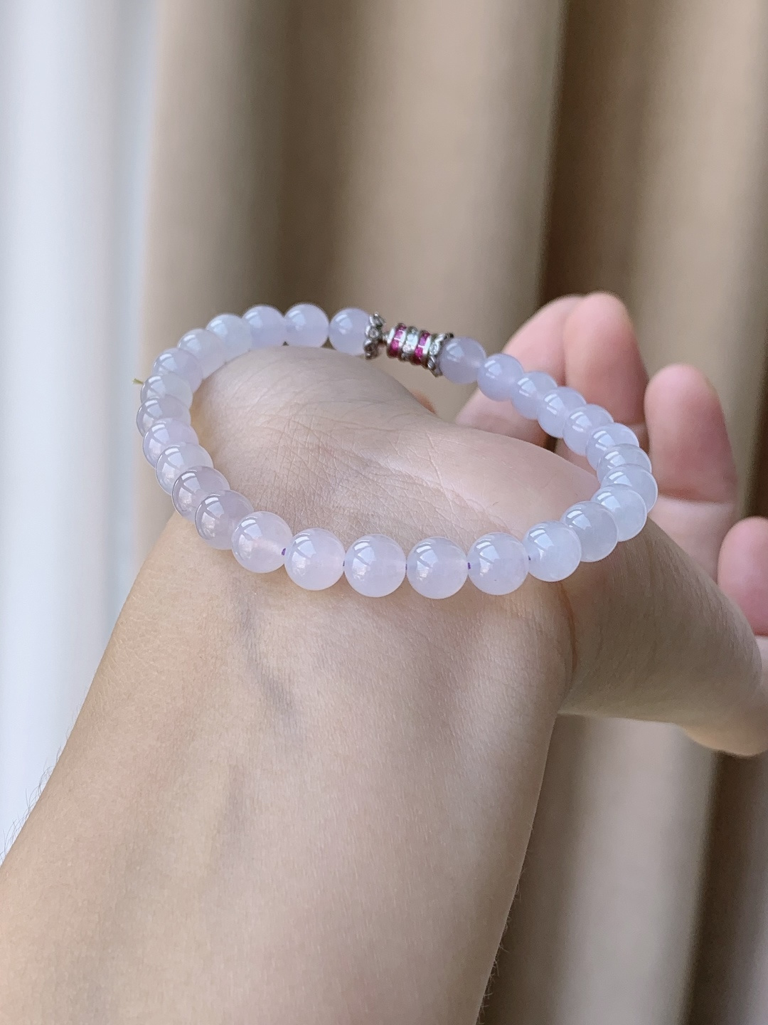 【珠子】冰紫底手串圆珠珠子手串 【说明】缅甸 性比高 【尺寸】6.6mm 【重量】15.8克