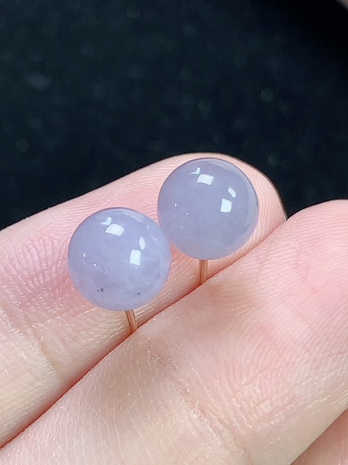 18k金镶冰紫玉珠耳钉，无裂，裸石尺寸7.4mm，j26lhd