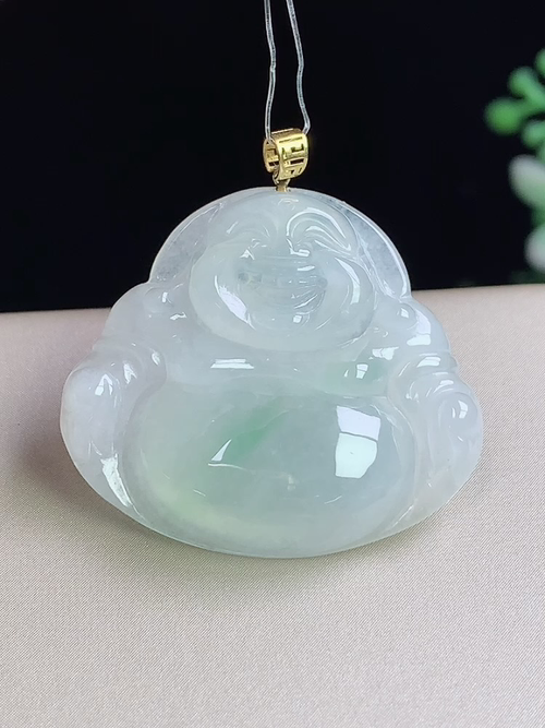 18k金镶冰飘绿佛公，无裂，尺寸25.4-28.6-5.4mm，j26dyg8