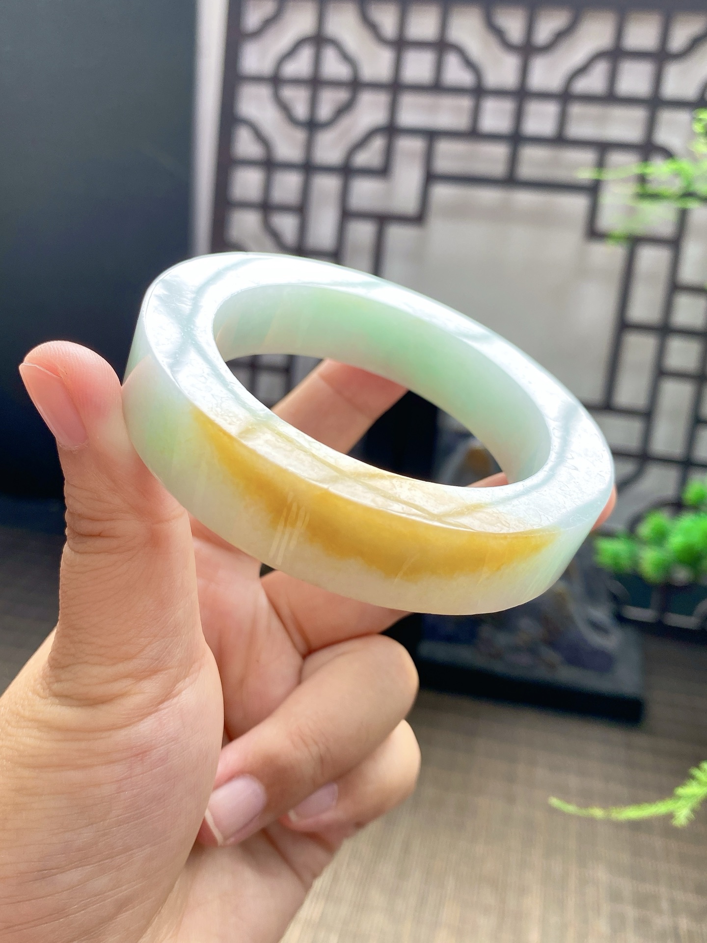 黄翡手镯胚 尺寸54-74-12 编号JF1107-1