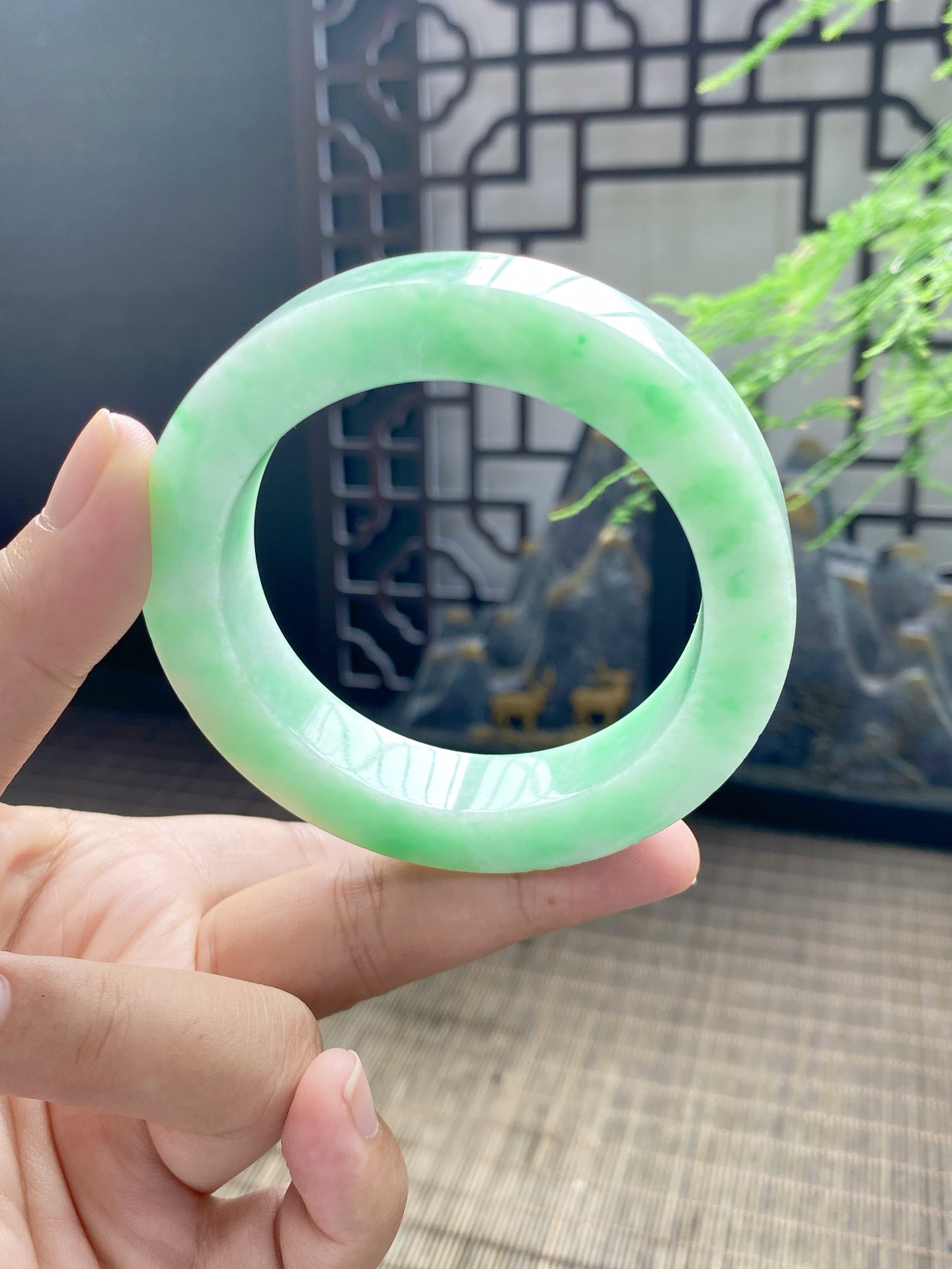白底青手镯胚 尺寸55-74-13 编号JF1120-3