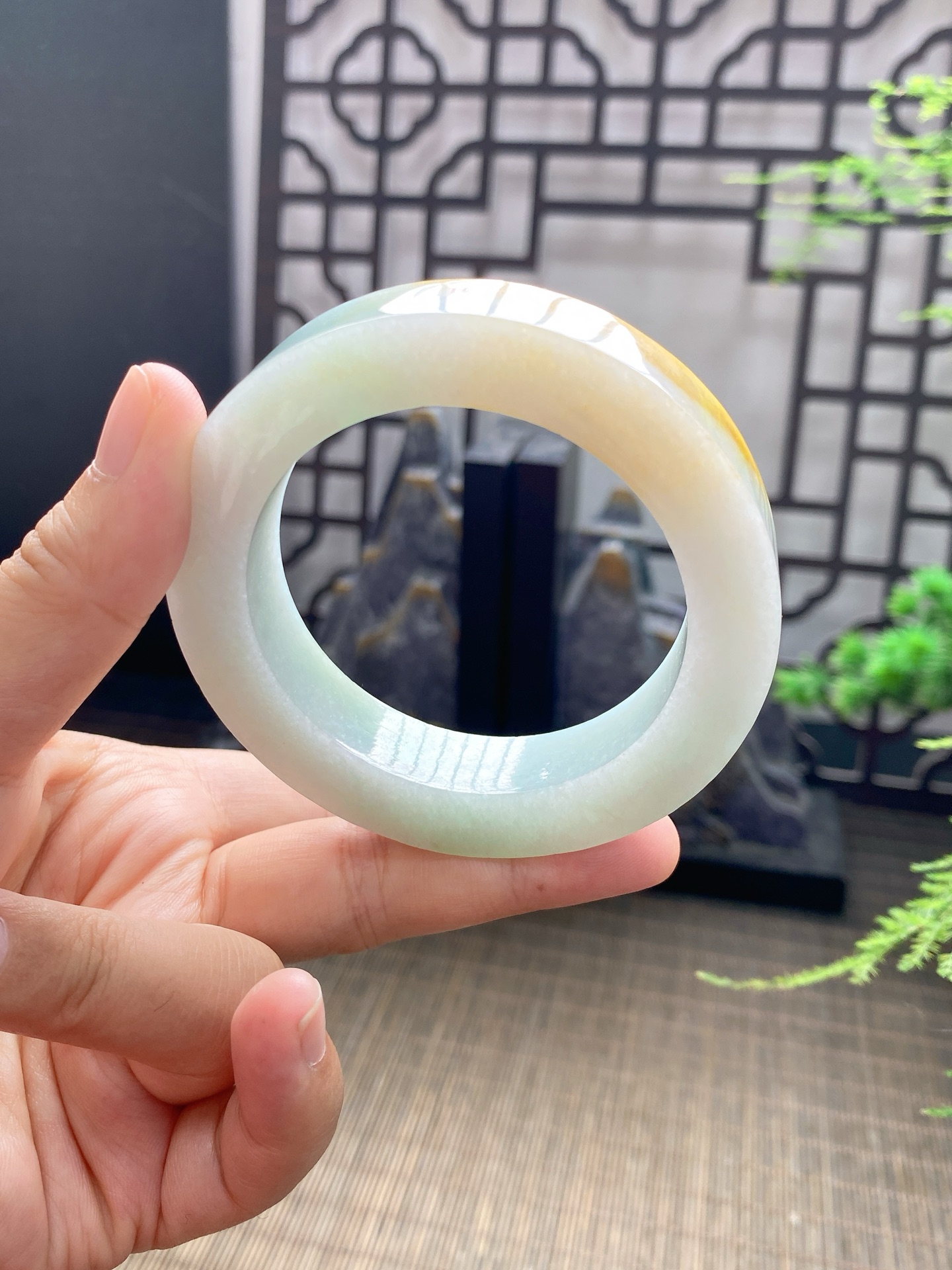 黄翡手镯胚 尺寸54-74-12 编号JF1107-1