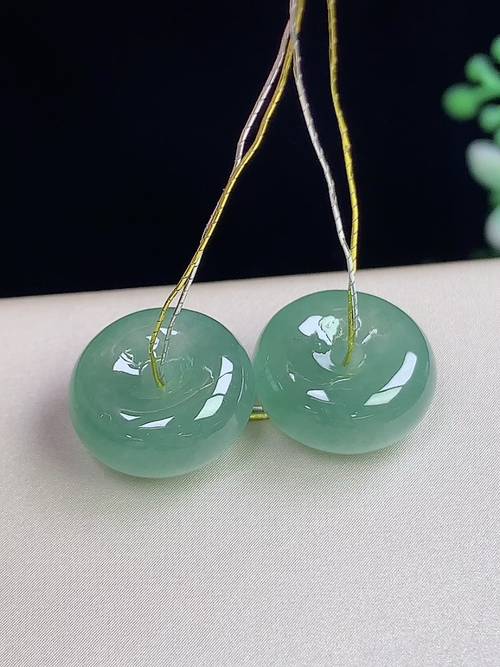 冰底色平安扣一对，无裂，尺寸13.5-6.2mm，j26lhd