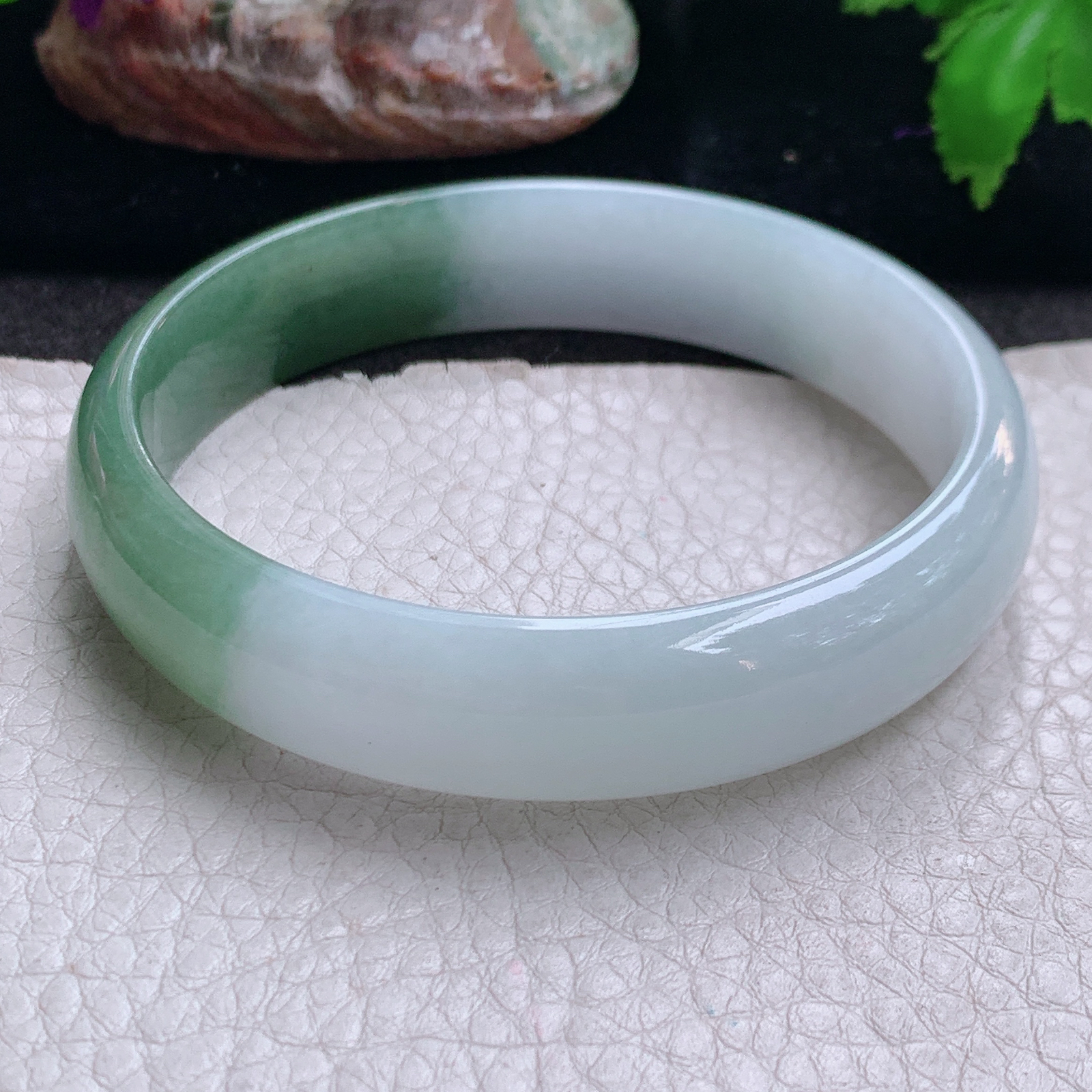 js大圈口60*13.8*6.5招财镯 缅甸翡翠a货玉手镯高品质半山水宽边玉手环