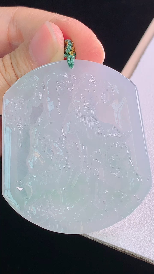 冰种三羊开泰，无裂 尺寸:53.1-46.2-5.5mm 22
