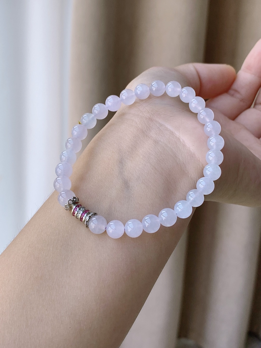 【珠子】冰紫底手串圆珠珠子手串 【说明】缅甸 性比高 【尺寸】6.6mm 【重量】15.8克