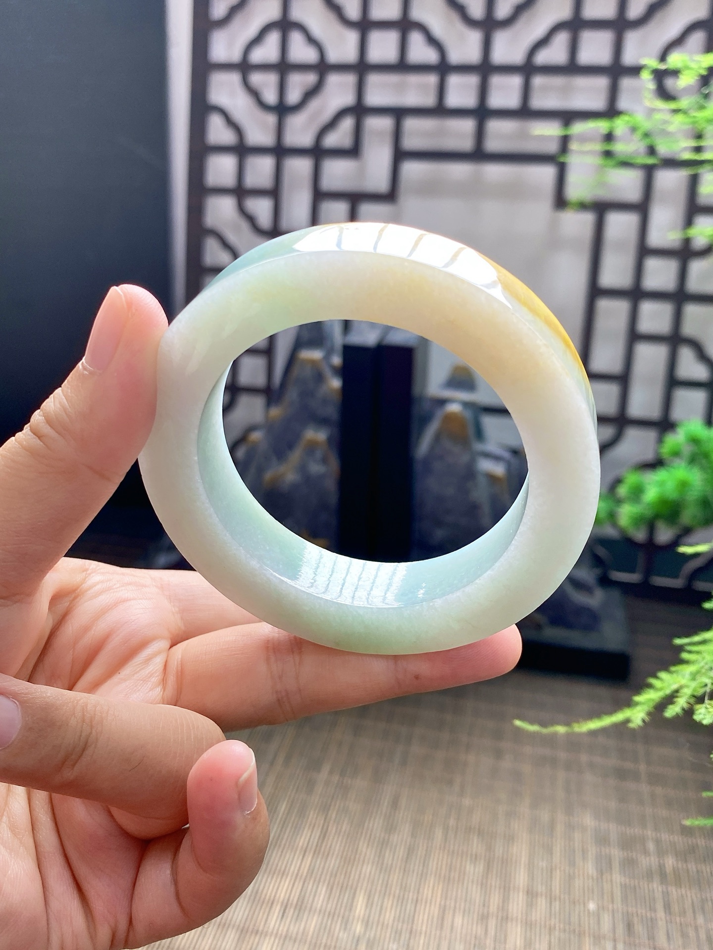 黄翡手镯胚 尺寸54-74-12 编号JF1107-1