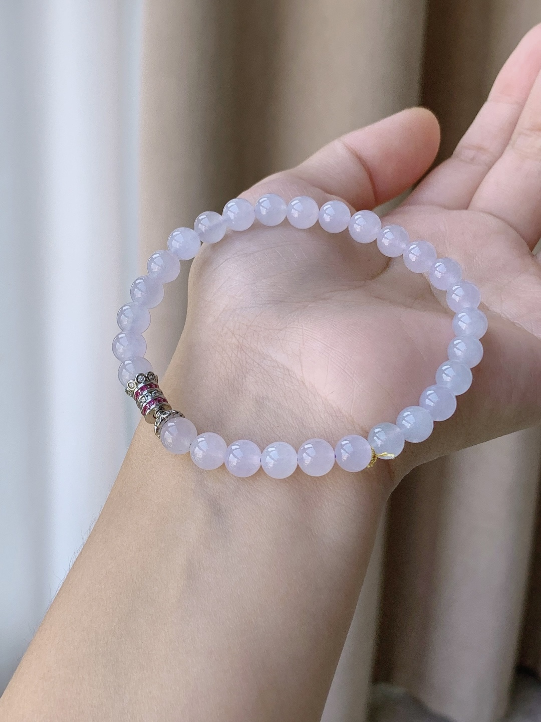【珠子】冰紫底手串圆珠珠子手串 【说明】缅甸 性比高 【尺寸】6.6mm 【重量】15.8克