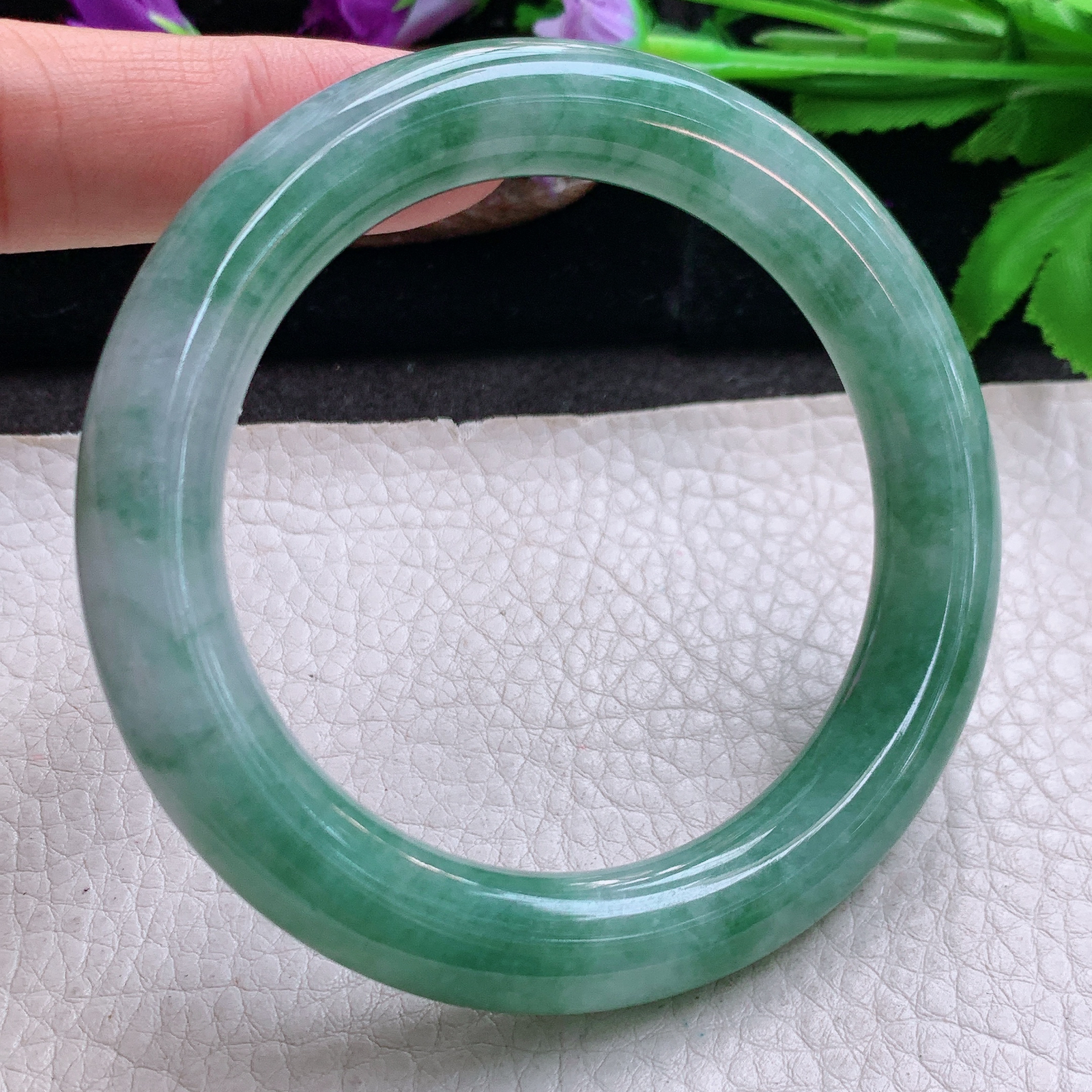 hh实拍57.5*10.5*11美人镯 缅甸翡翠a货玉手镯飘花圆条玉手环