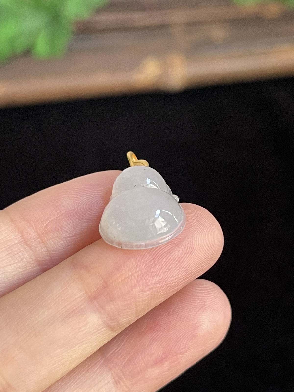 翡翠葫芦，印记：G18K，厚金扣头，冰种，玉质莹润通透，底子干净子，非常漂亮
