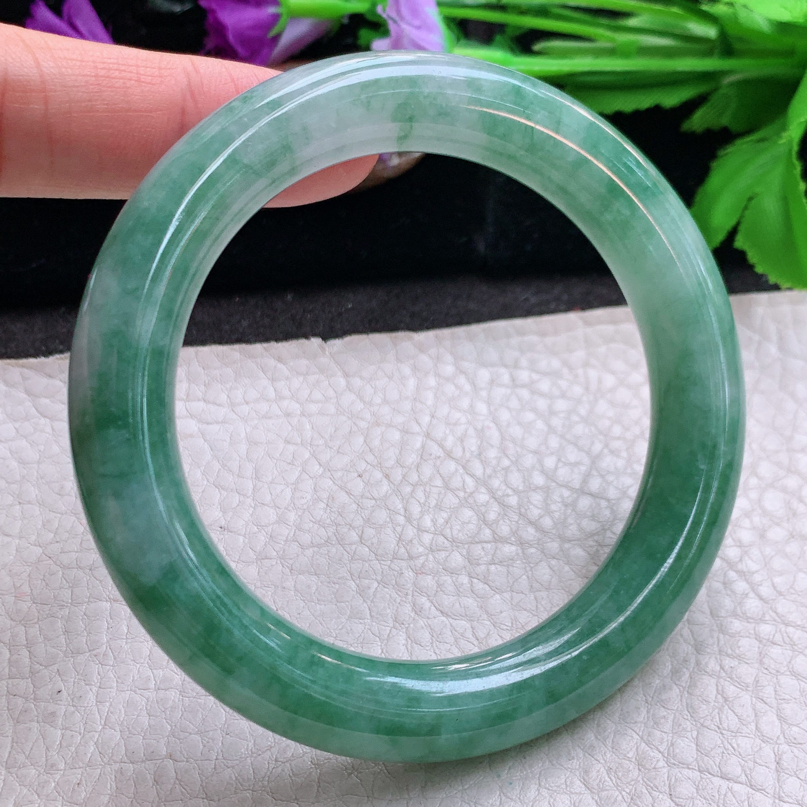 hh实拍57.5*10.5*11美人镯 缅甸翡翠a货玉手镯飘花圆条玉手环