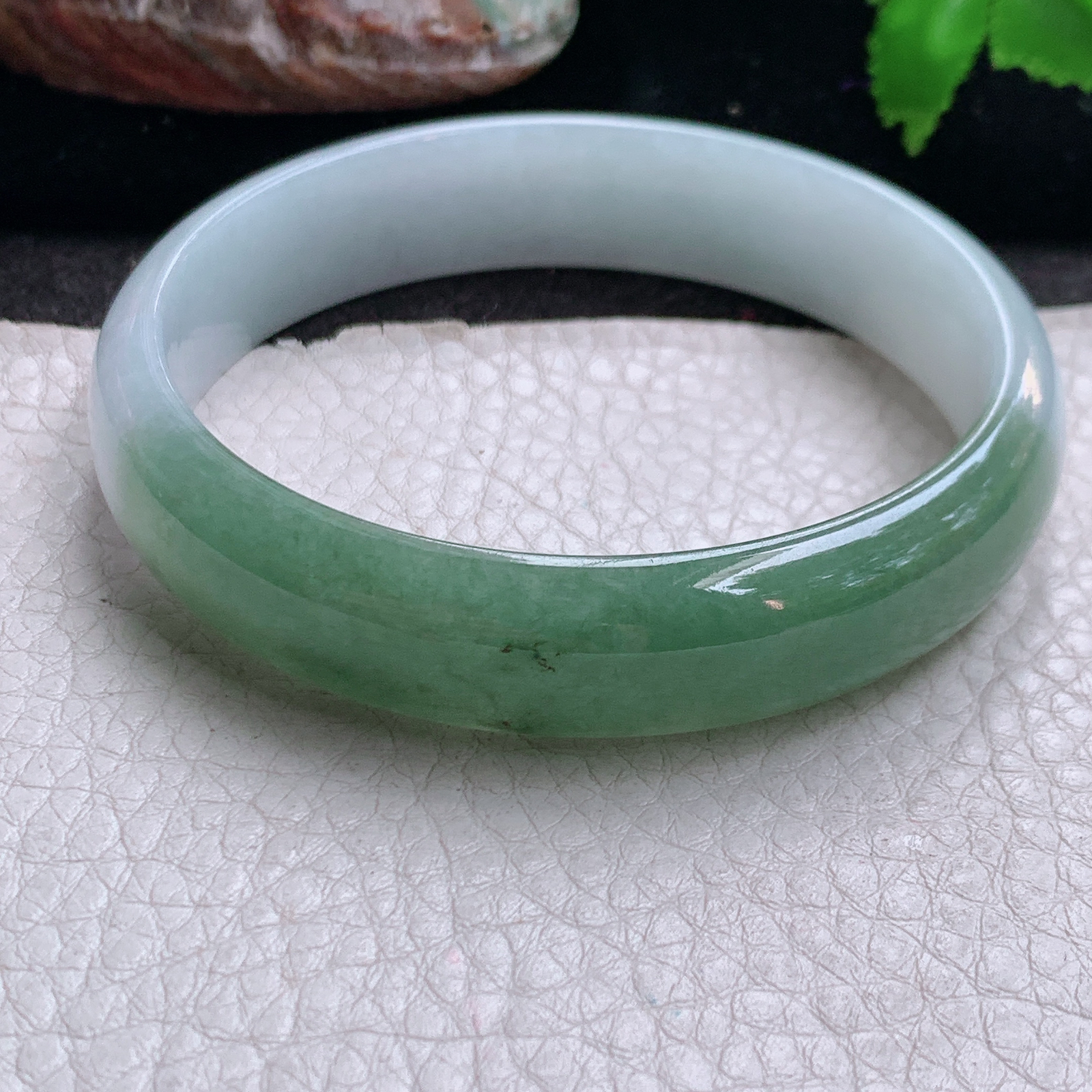 js大圈口60*13.8*6.5招财镯 缅甸翡翠a货玉手镯高品质半山水宽边玉手环