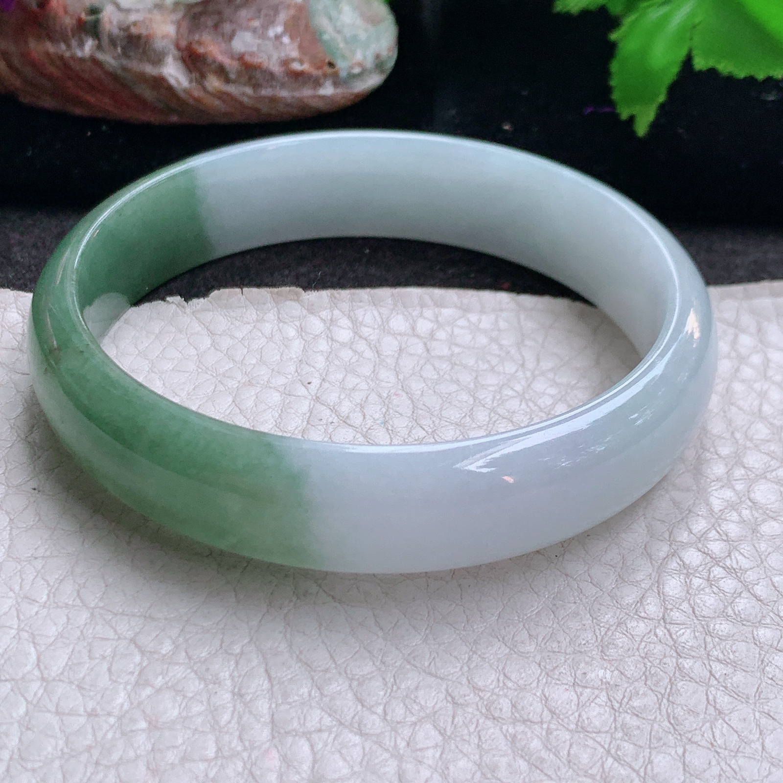 js大圈口60*13.8*6.5招财镯 缅甸翡翠a货玉手镯高品质半山水宽边玉手环